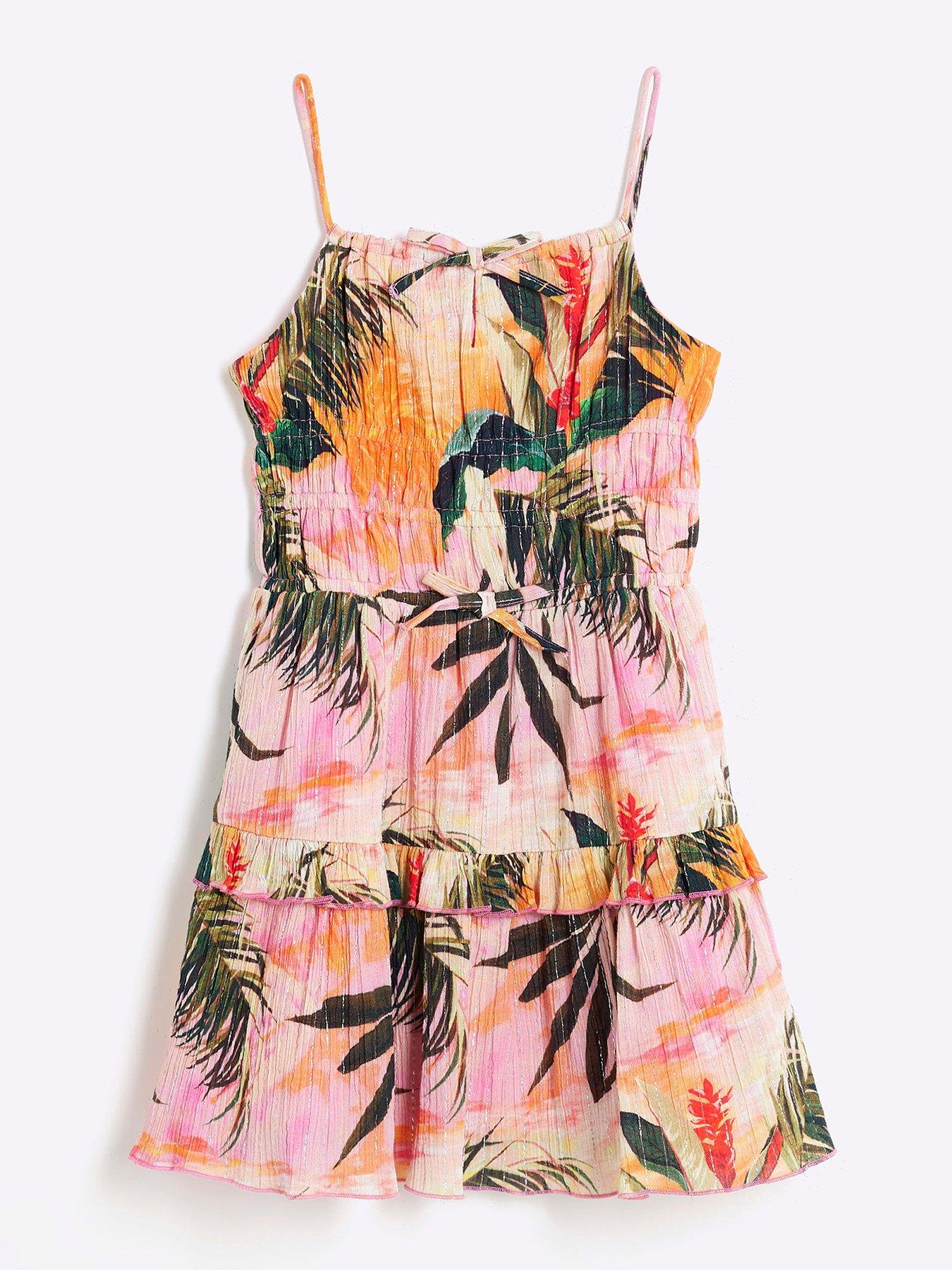 undefined Girls Floral Tiered Mini Beach Dress - Pink