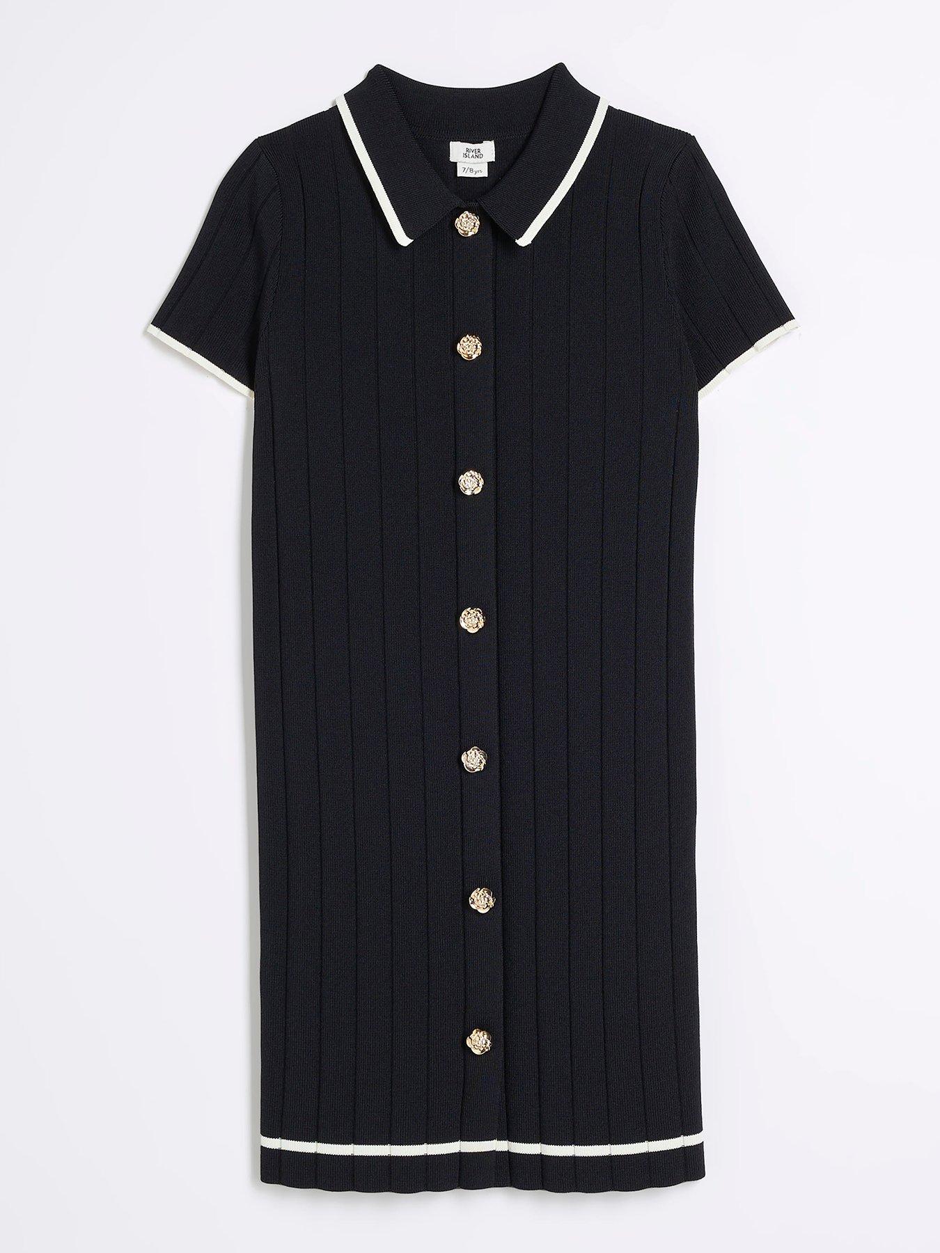 undefined Girls Rose Button Polo Dress - Black