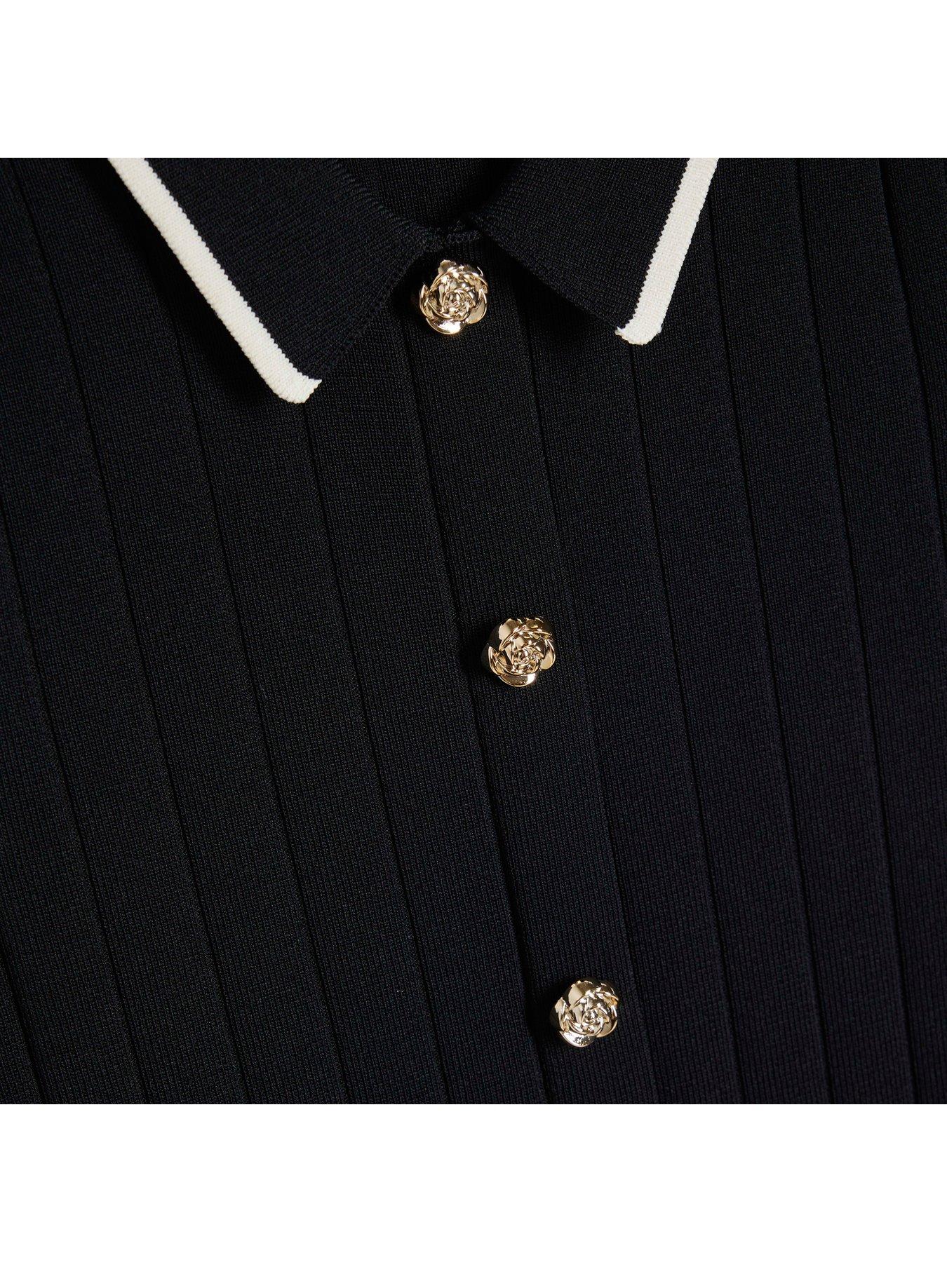 Image 3 of 4 of River Island Girls Rose Button Polo Dress - Black