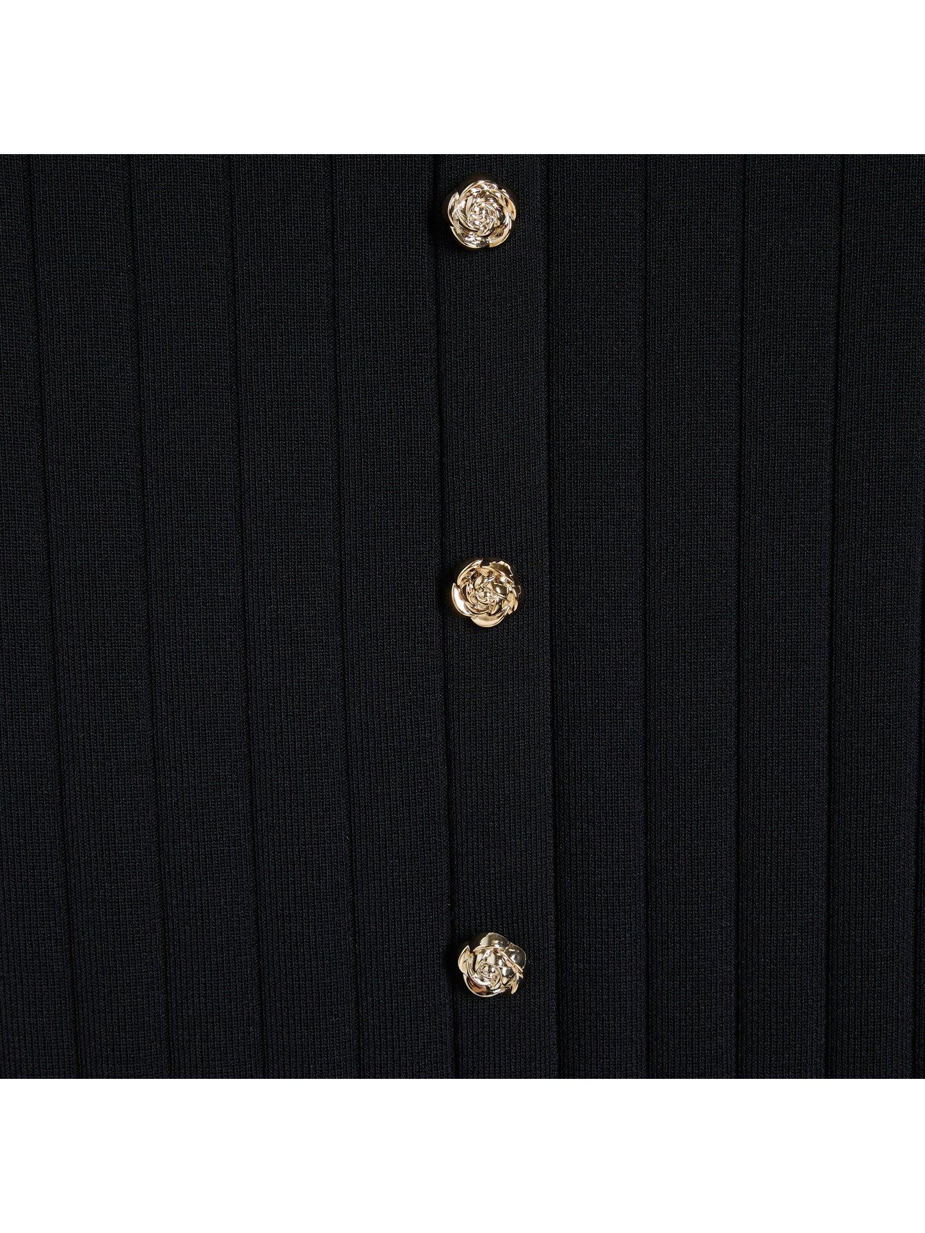 Image 4 of 4 of River Island Girls Rose Button Polo Dress - Black