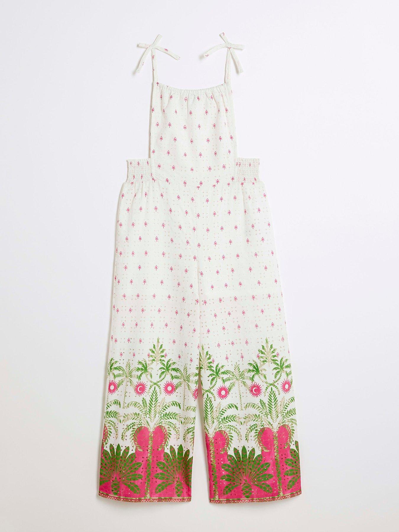 River Island Girls Tropical Palm Beach Jumpsuit - Cream