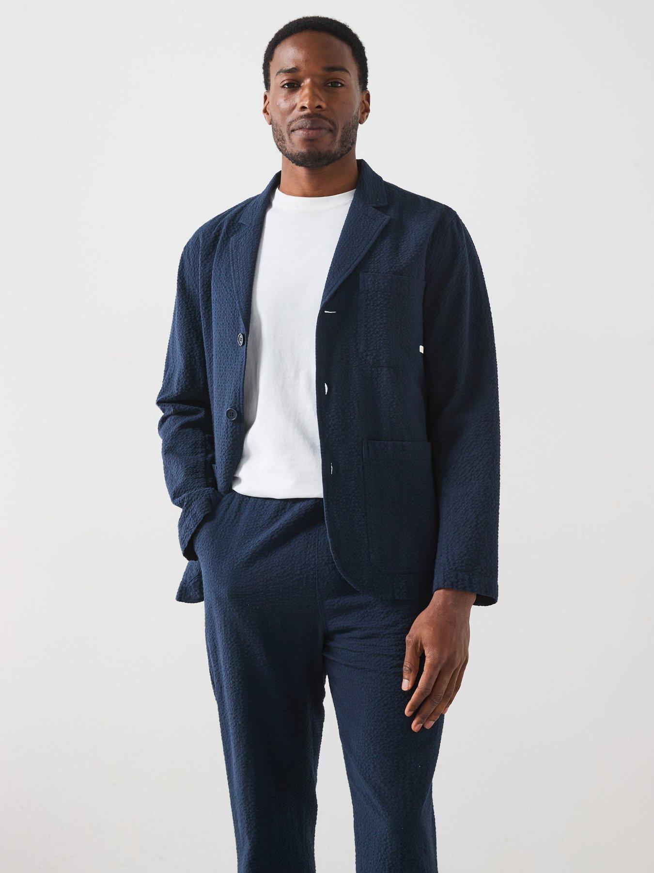 Image 1 of 6 of Farah Habersham Seersucker Regular Fit Blazer Jacket -Navy