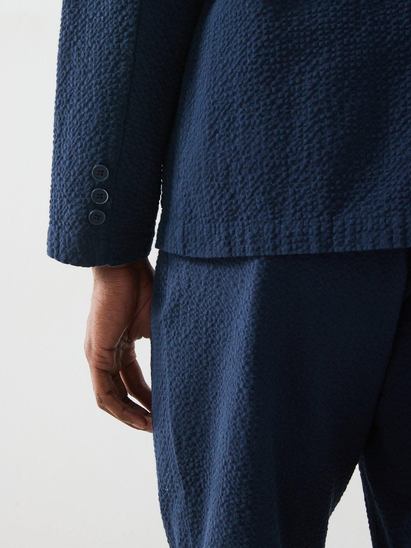 Image 4 of 6 of Farah Habersham Seersucker Regular Fit Blazer Jacket -Navy