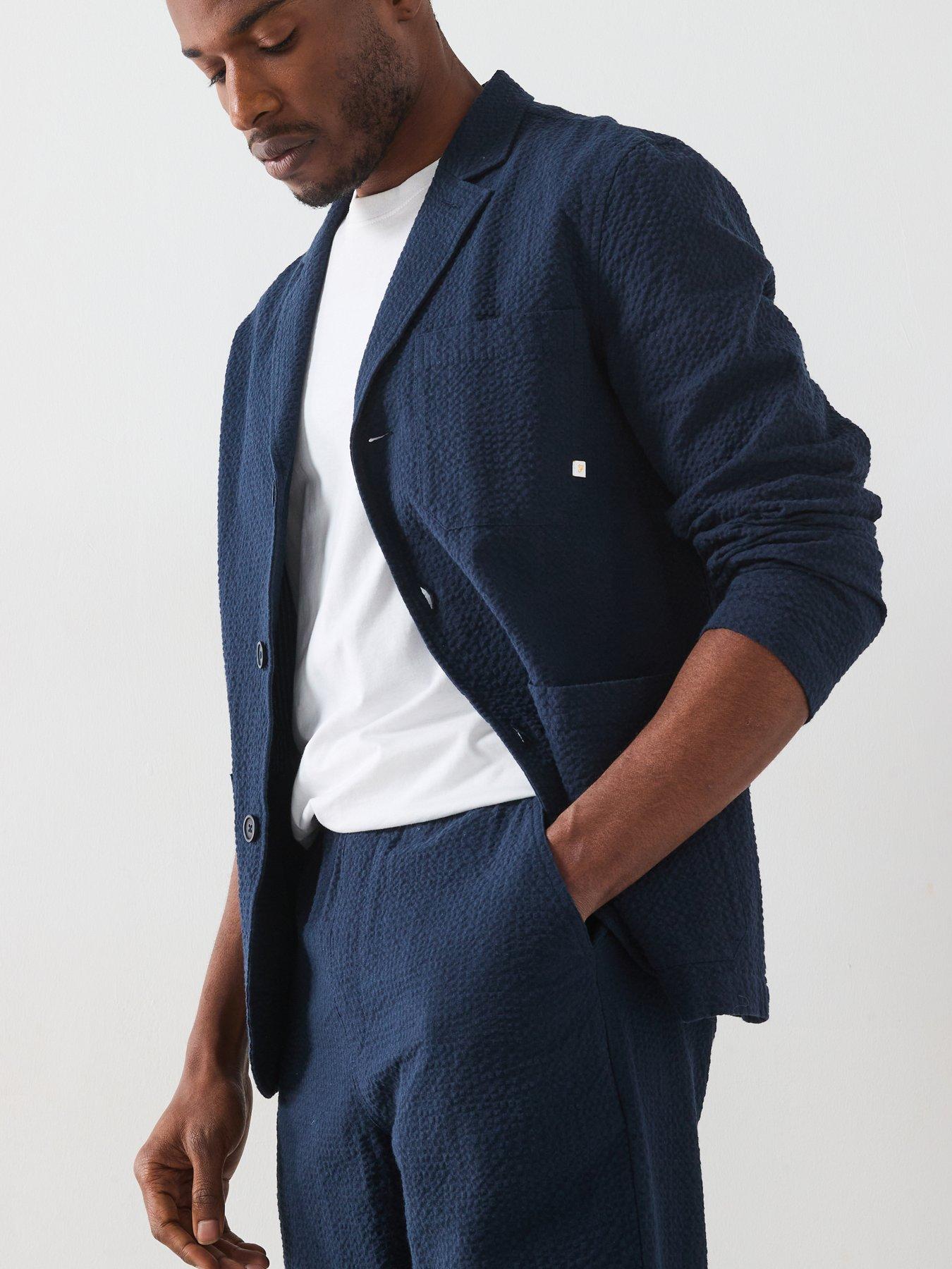 Image 5 of 6 of Farah Habersham Seersucker Regular Fit Blazer Jacket -Navy
