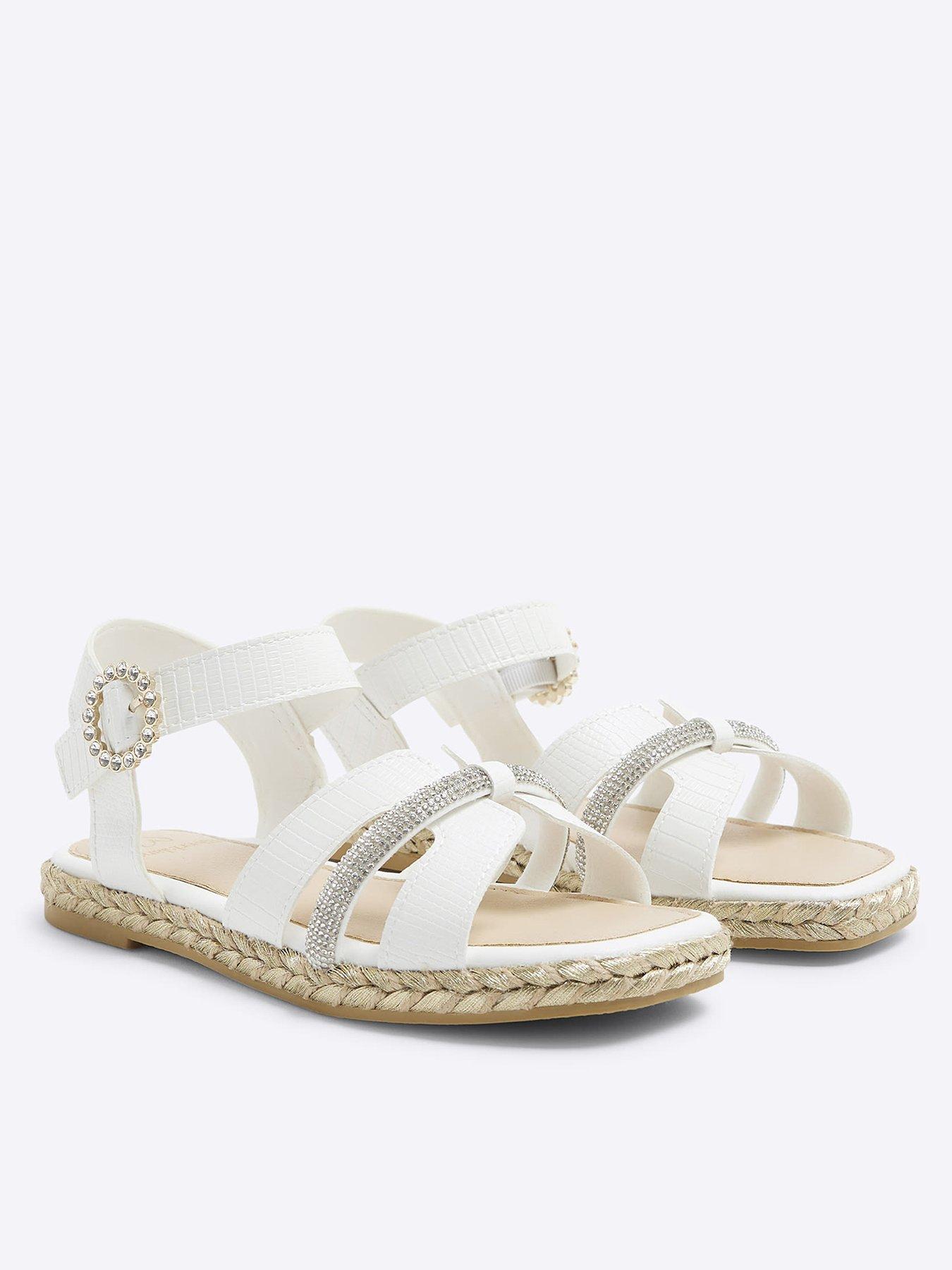 undefined Older Girl Faux Leather Diamante Sandals - White