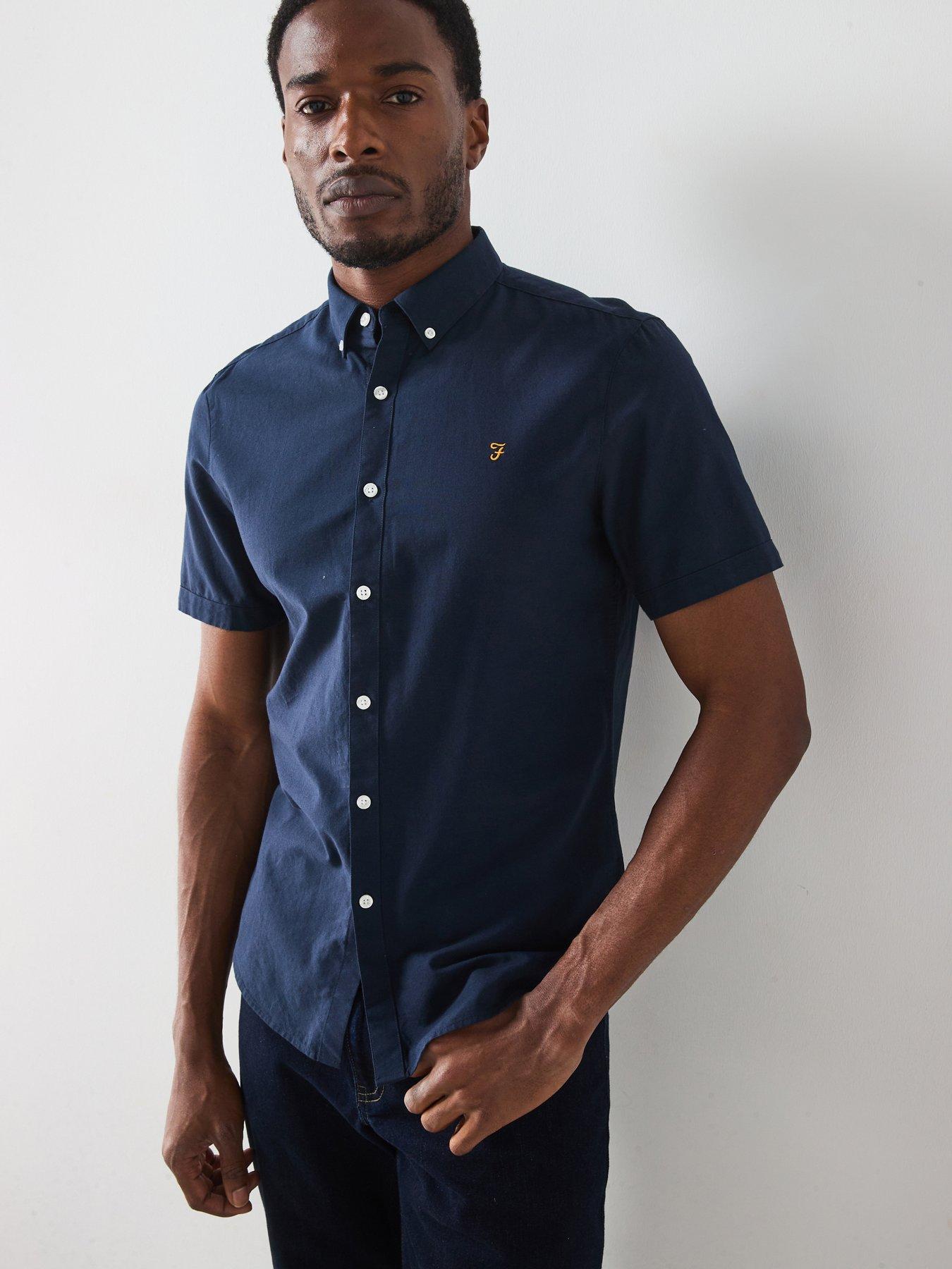 Image 1 of 4 of Farah Brewer Short Sleeve Slim Fit Shirt - Navy