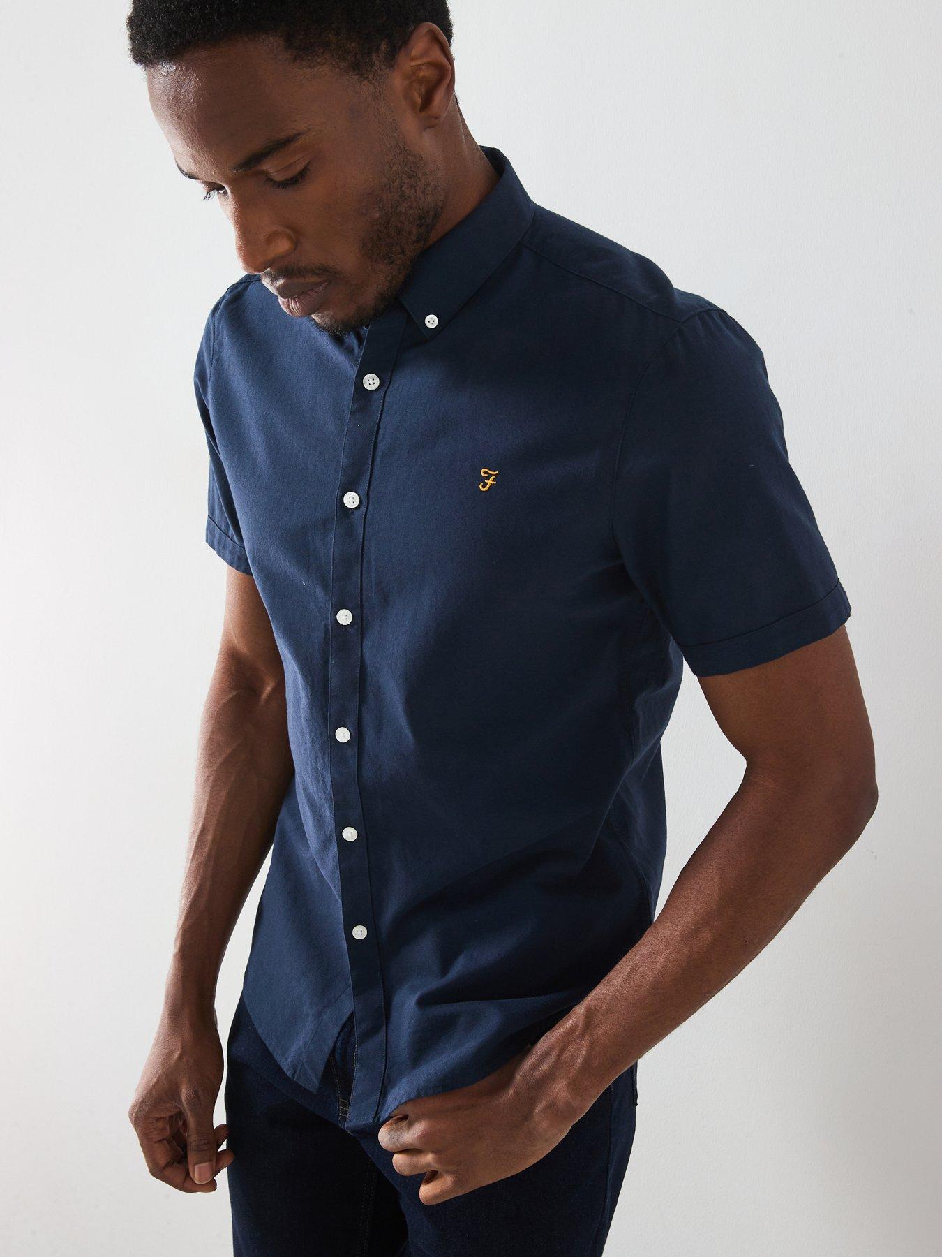 Image 4 of 4 of Farah Brewer Short Sleeve Slim Fit Shirt - Navy