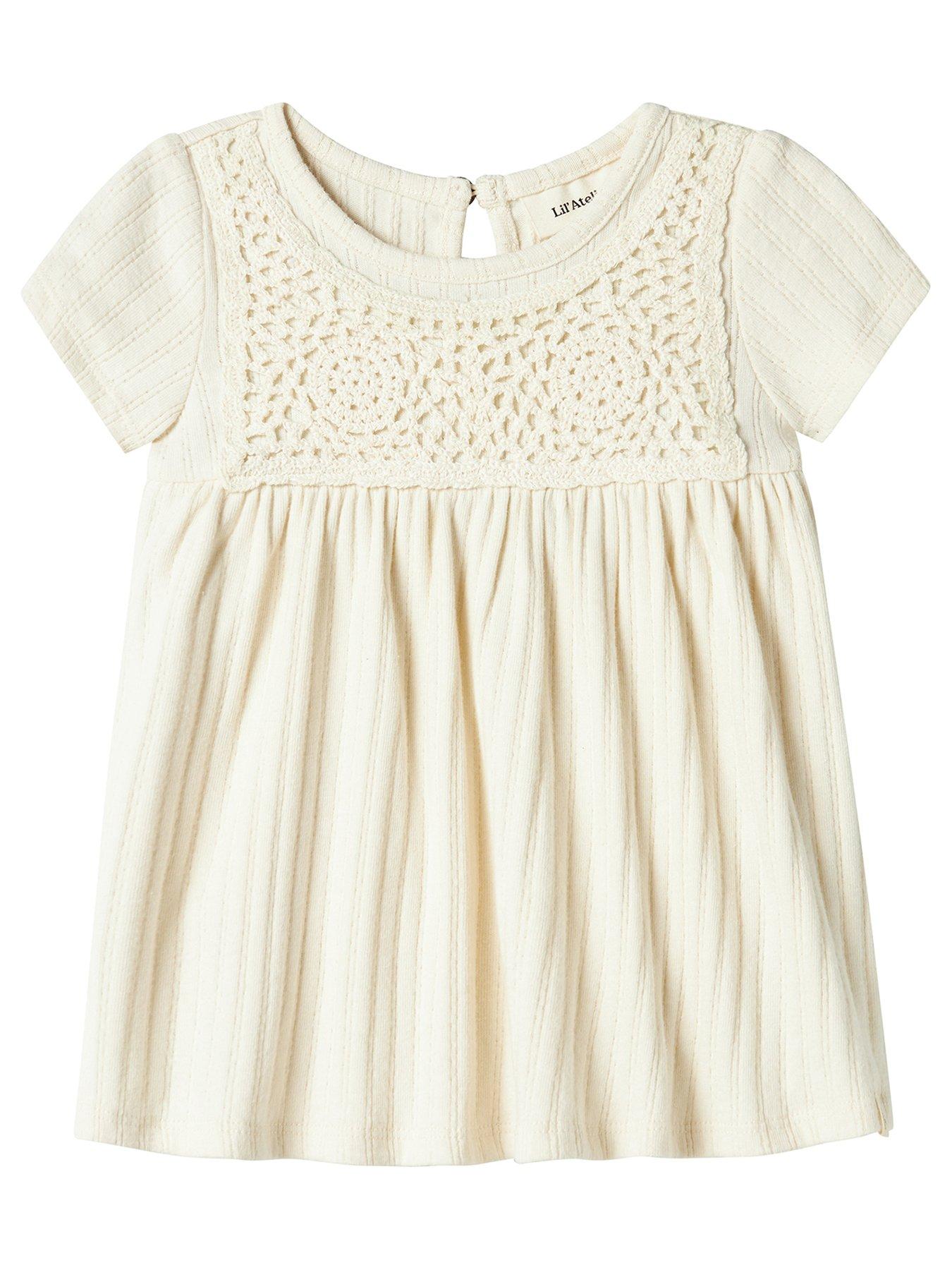 undefined Baby Girls Crochet Short Sleeve Body Dress - Turtledove
