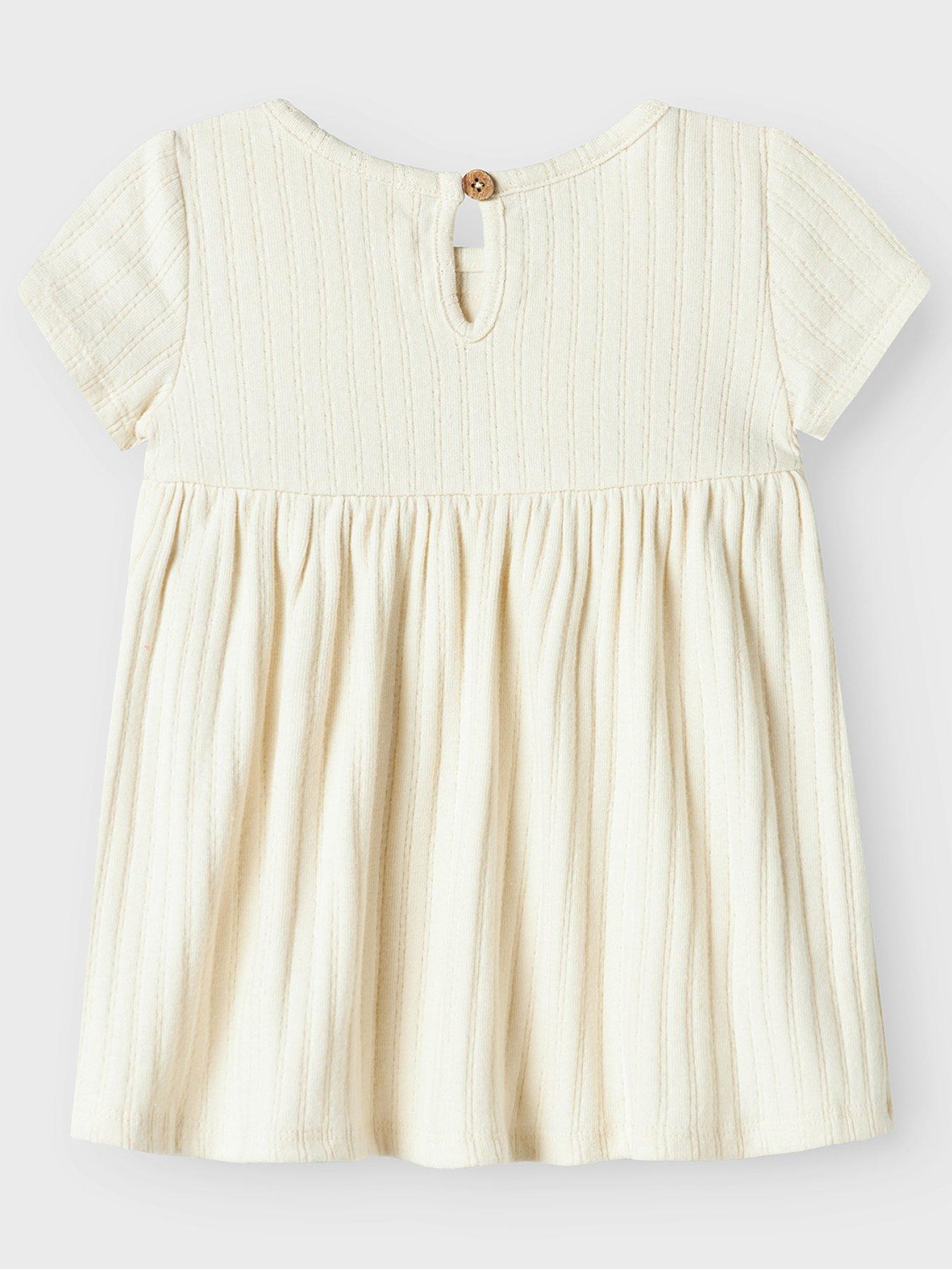 Image 2 of 3 of Lil Atelier Baby Girls Crochet Short Sleeve Body Dress - Turtledove