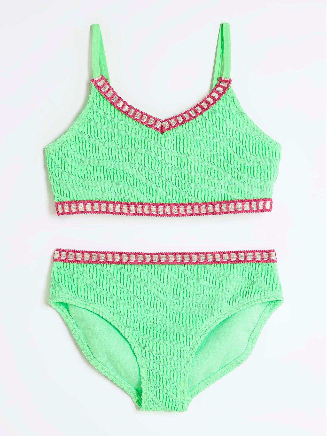undefined Girls Blanket Stitch Bikini Set - Green