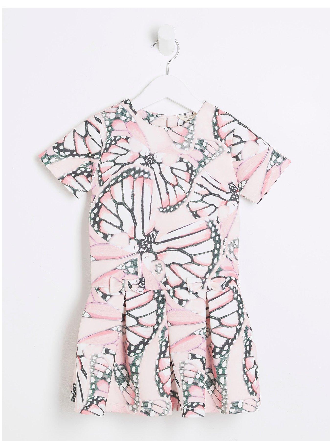 undefined Mini Girls Scuba Butterfly Dress - Pink