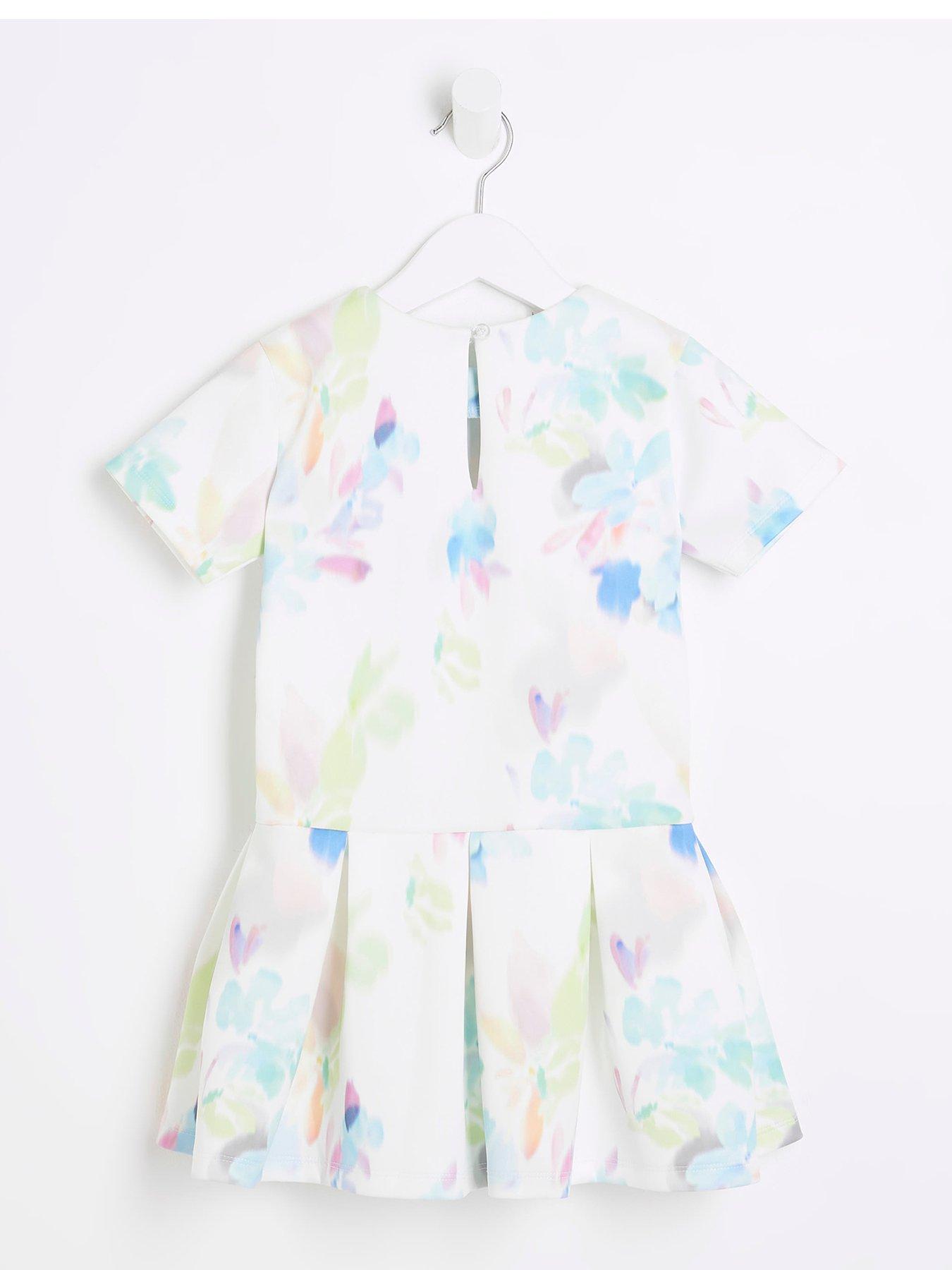 Image 2 of 4 of River Island Mini Mini Girls Multi Colour Scuba Floral Dress - Multi