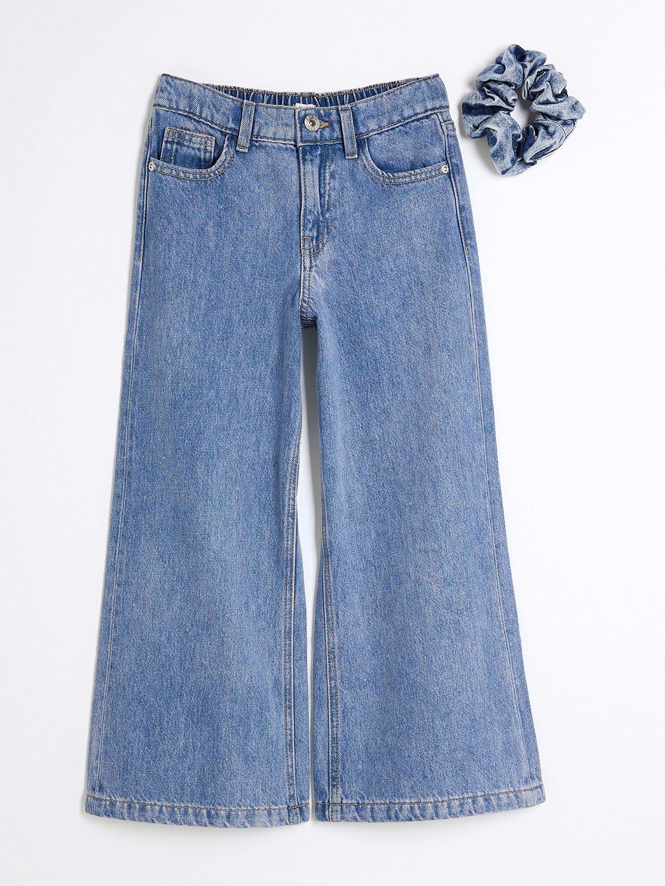 undefined Girls Scrunchie  &  Wide Leg Jeans Set - Lilac Tint