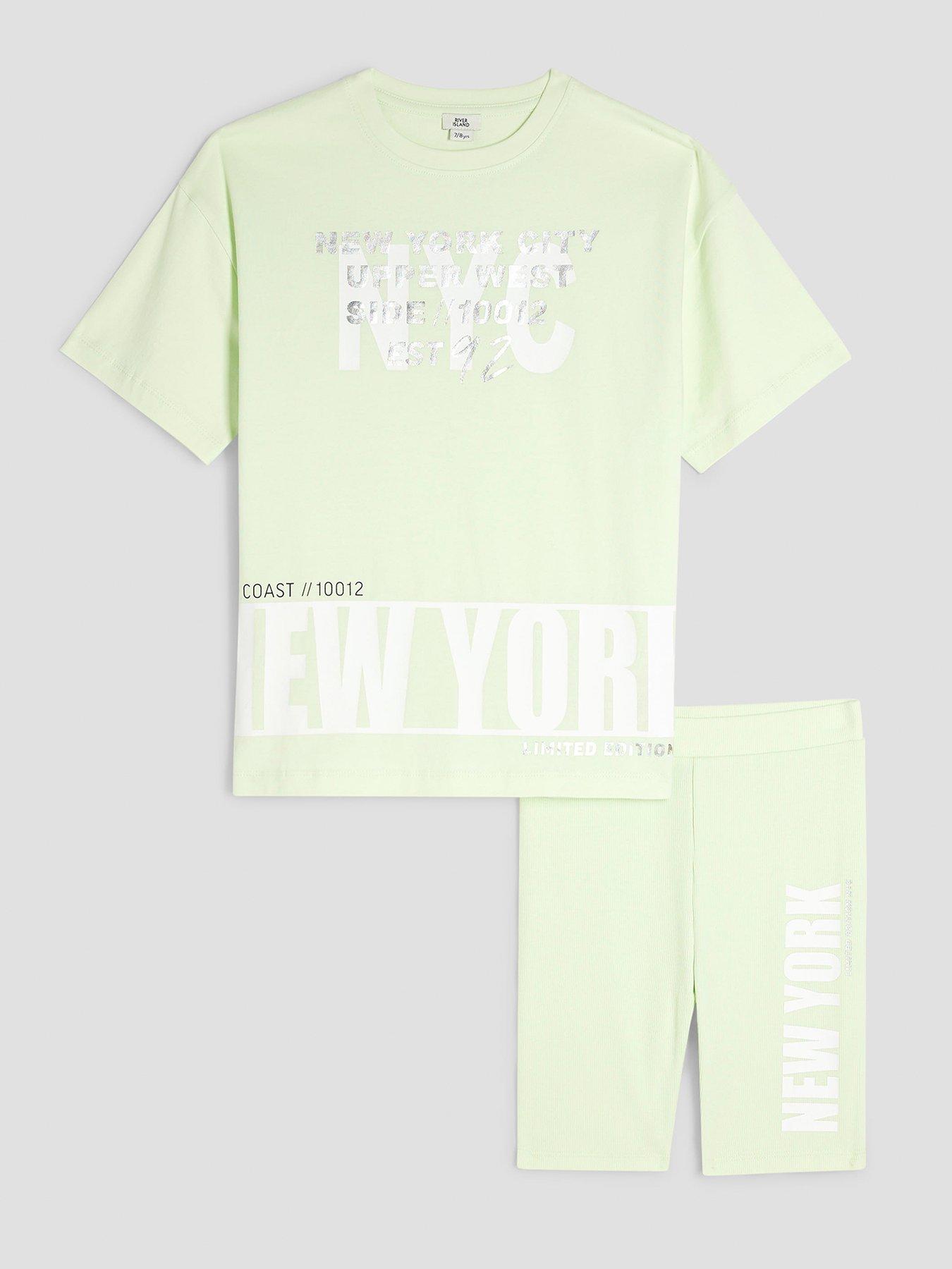 undefined Girls New York T-Shirt And Shorts Set - Lime