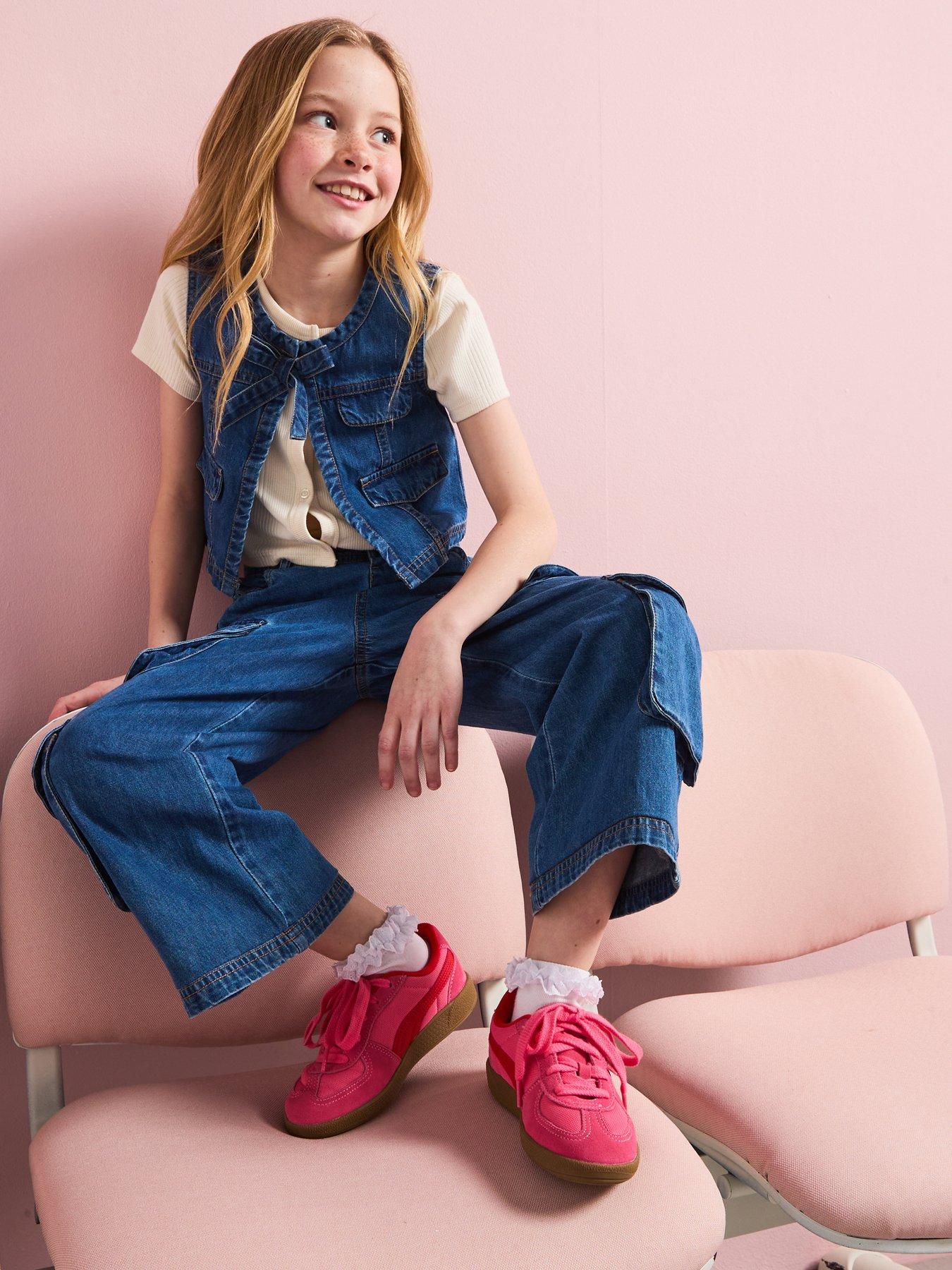 undefined Girls Gilet And Cargo Jeans Set - Denim Blue