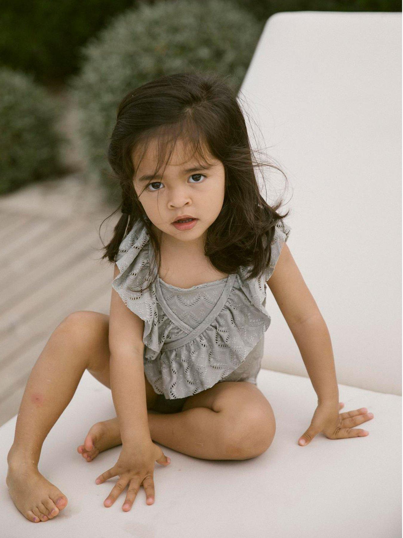 undefined Mini Girls Frill Swimsuit - Forest Fog