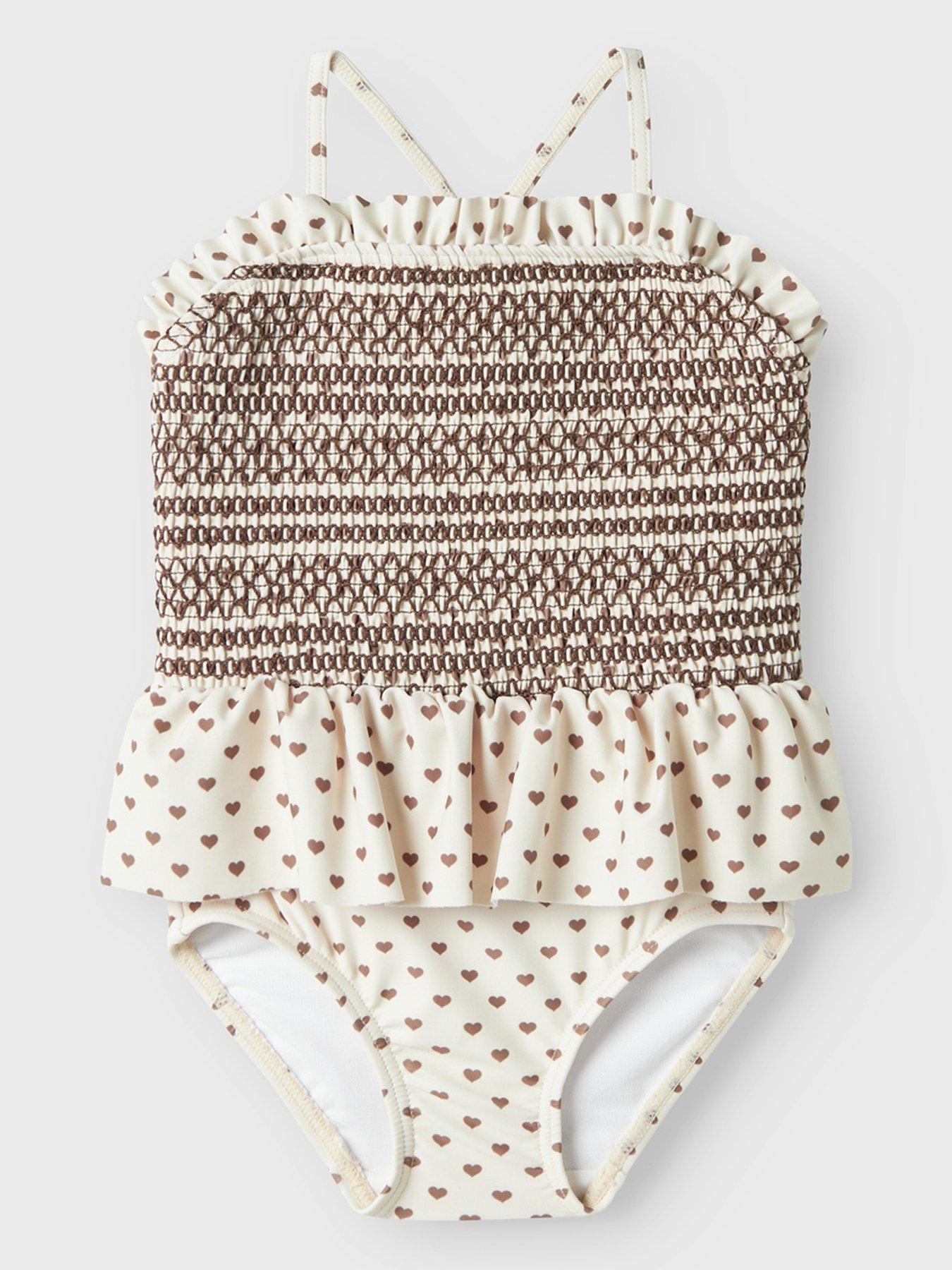 undefined Mini Girls Heart Print Swimsuit - Turtledove
