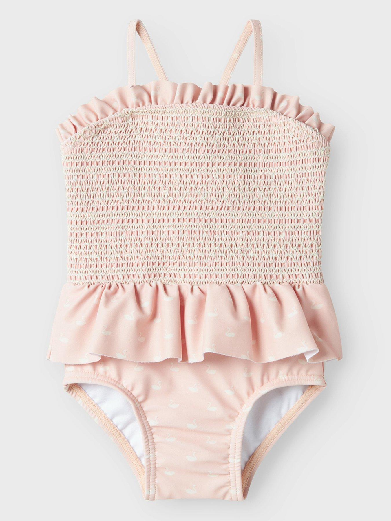 undefined Baby Girls Swan Print Swimsuit - Peach Whip