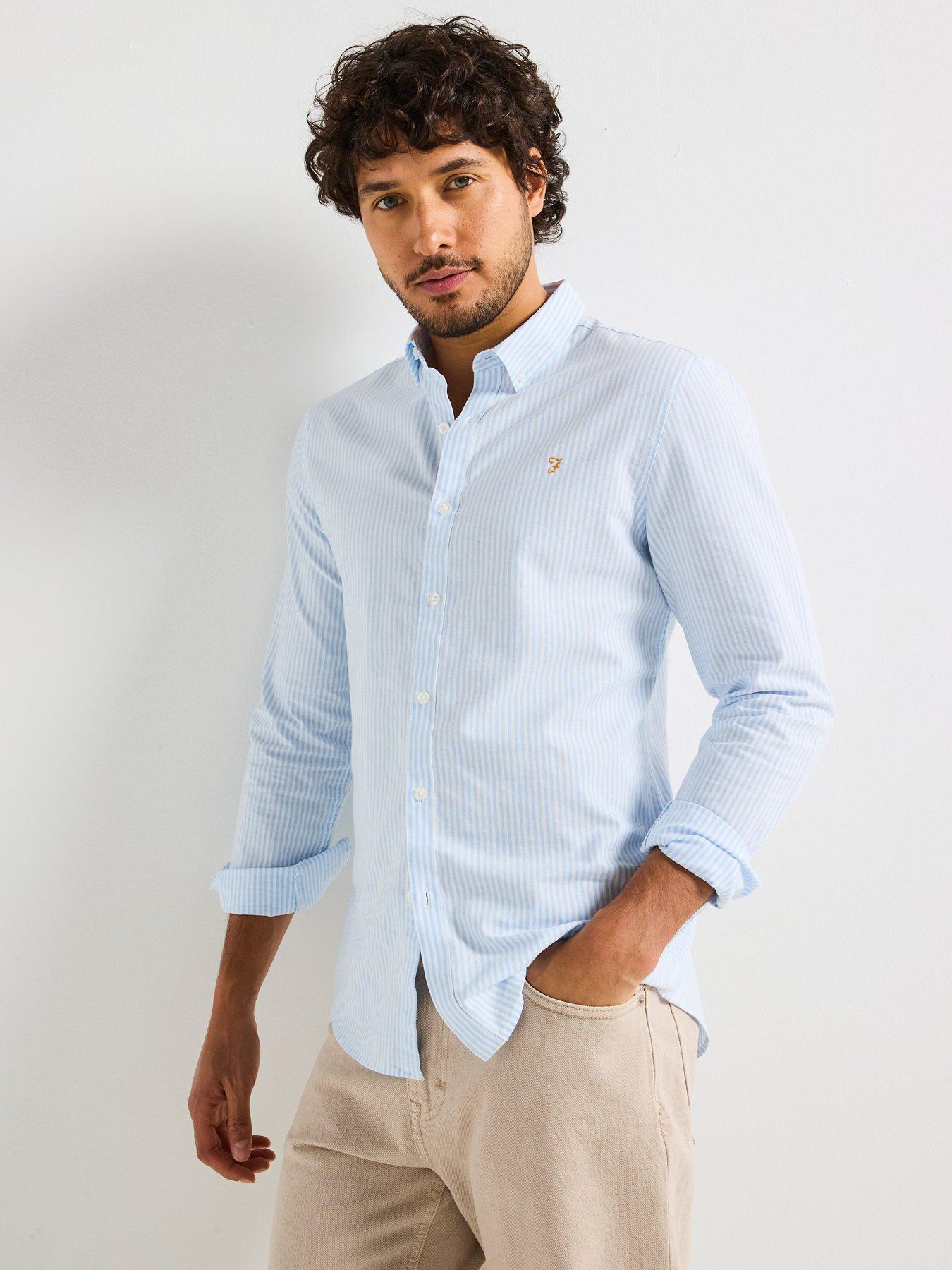 undefined Brewer Long Sleeve Slim Fit Striped Shirt - Light Blue