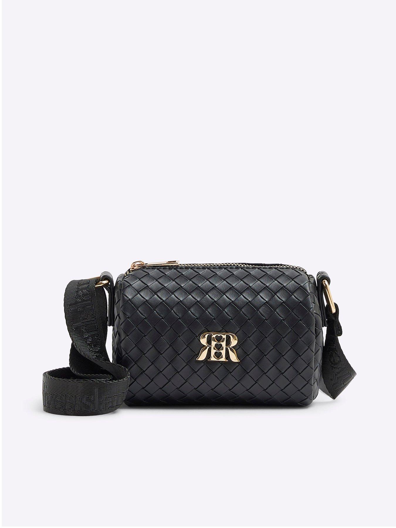 Image 1 of 5 of River Island Girls Weave Cross Body Bag - Black