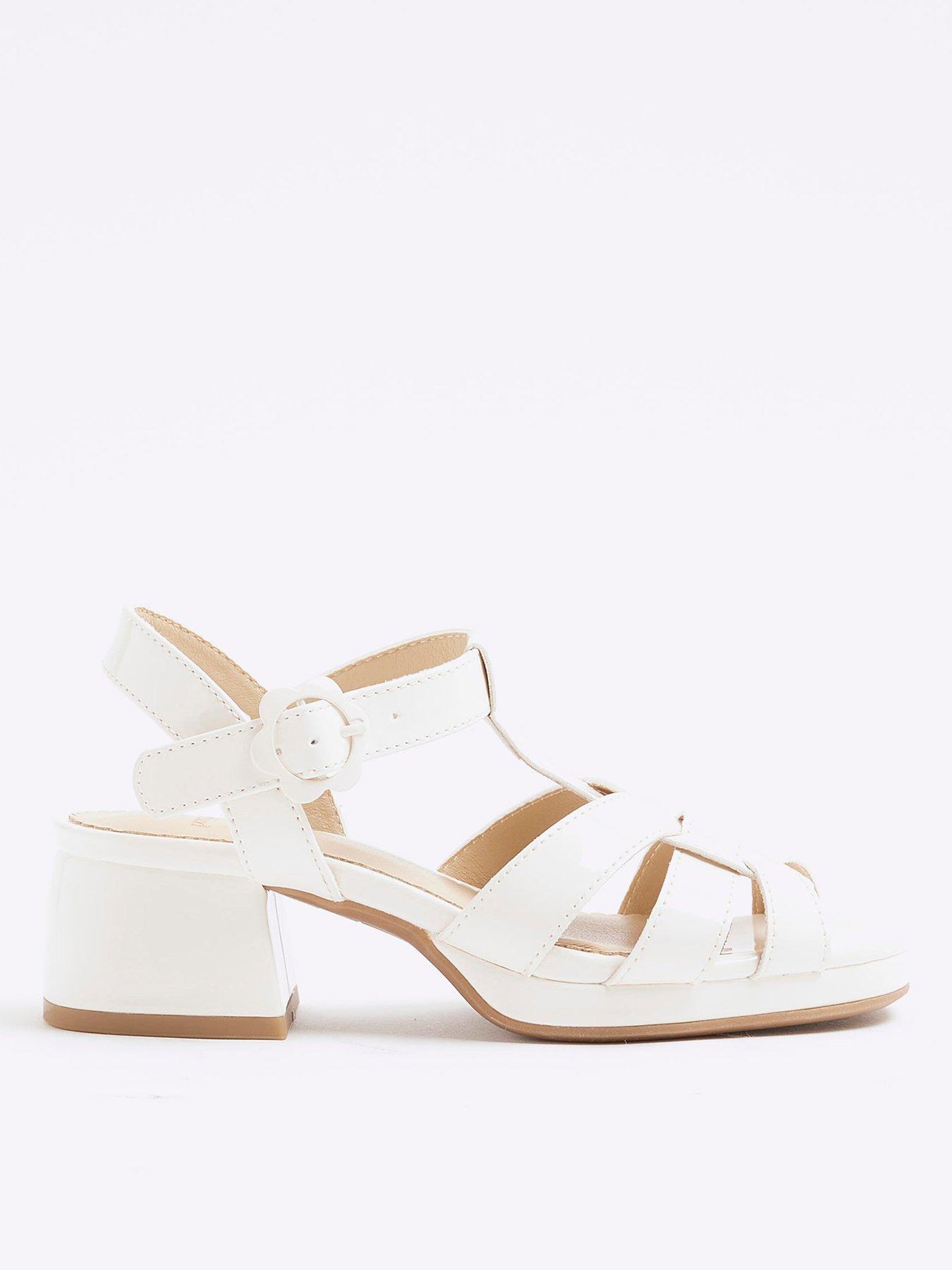 undefined Girls Caged Block Heeled Sandals - Cream