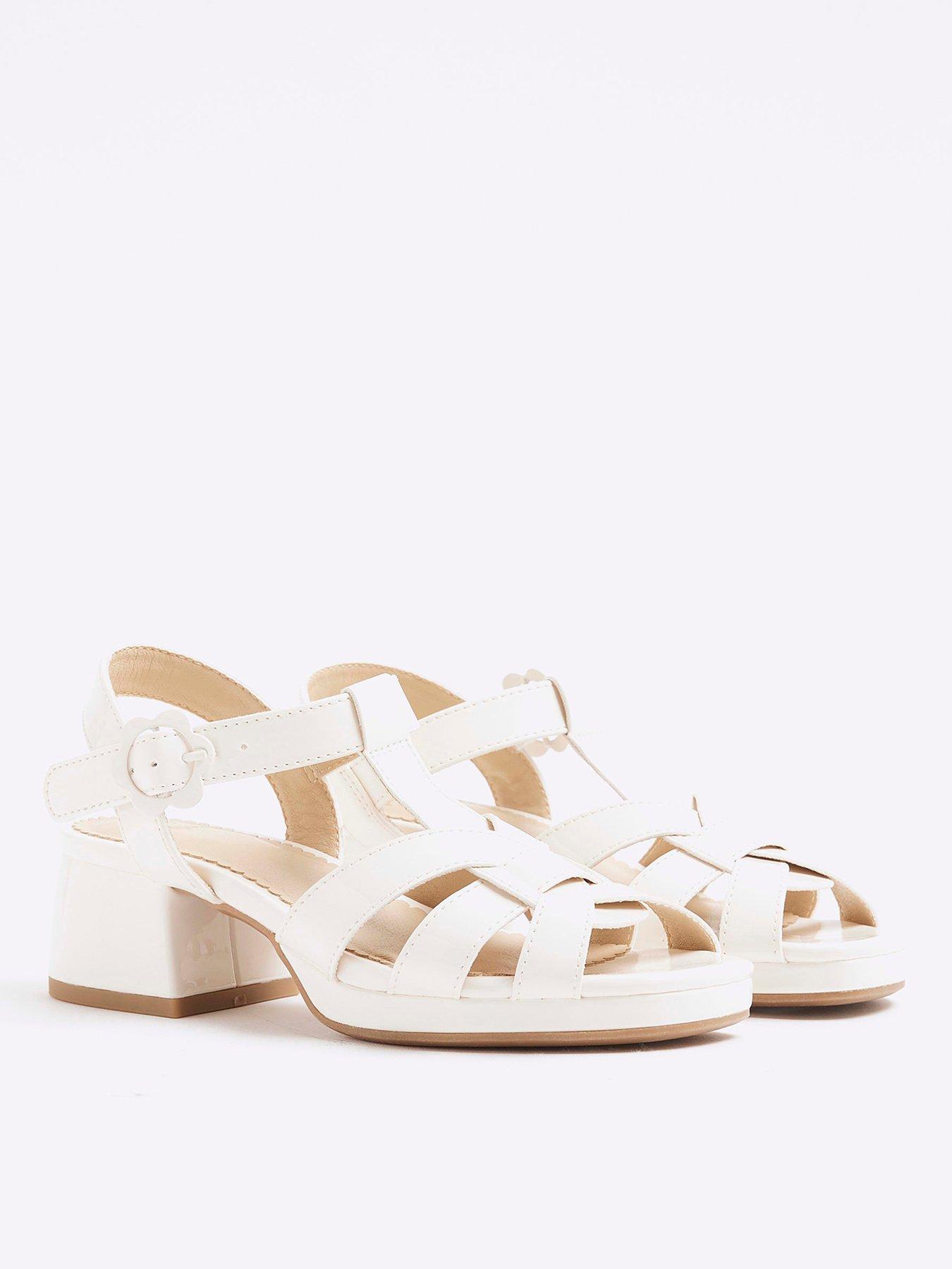 Image 2 of 5 of River Island Girls Caged Block Heeled Sandals - Cream