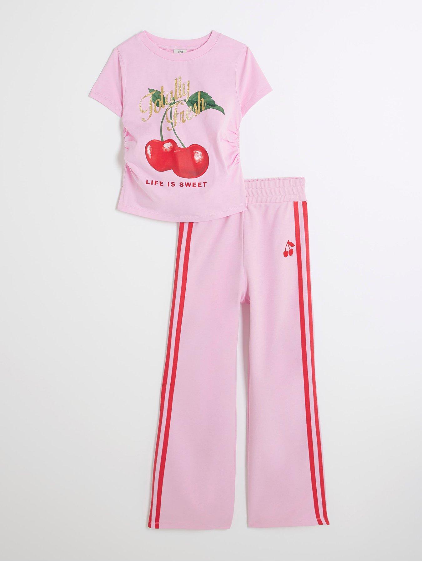 River Island Girls Cherry T-shirt And Tracksuit Set Pink/red Very