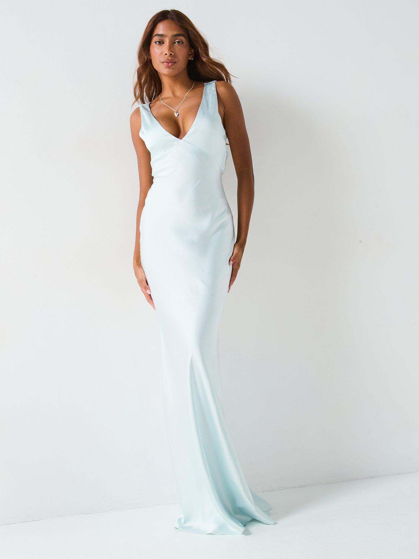 Six Stories Satin Twist Back Bridesmaid Dress Ice Blue Very