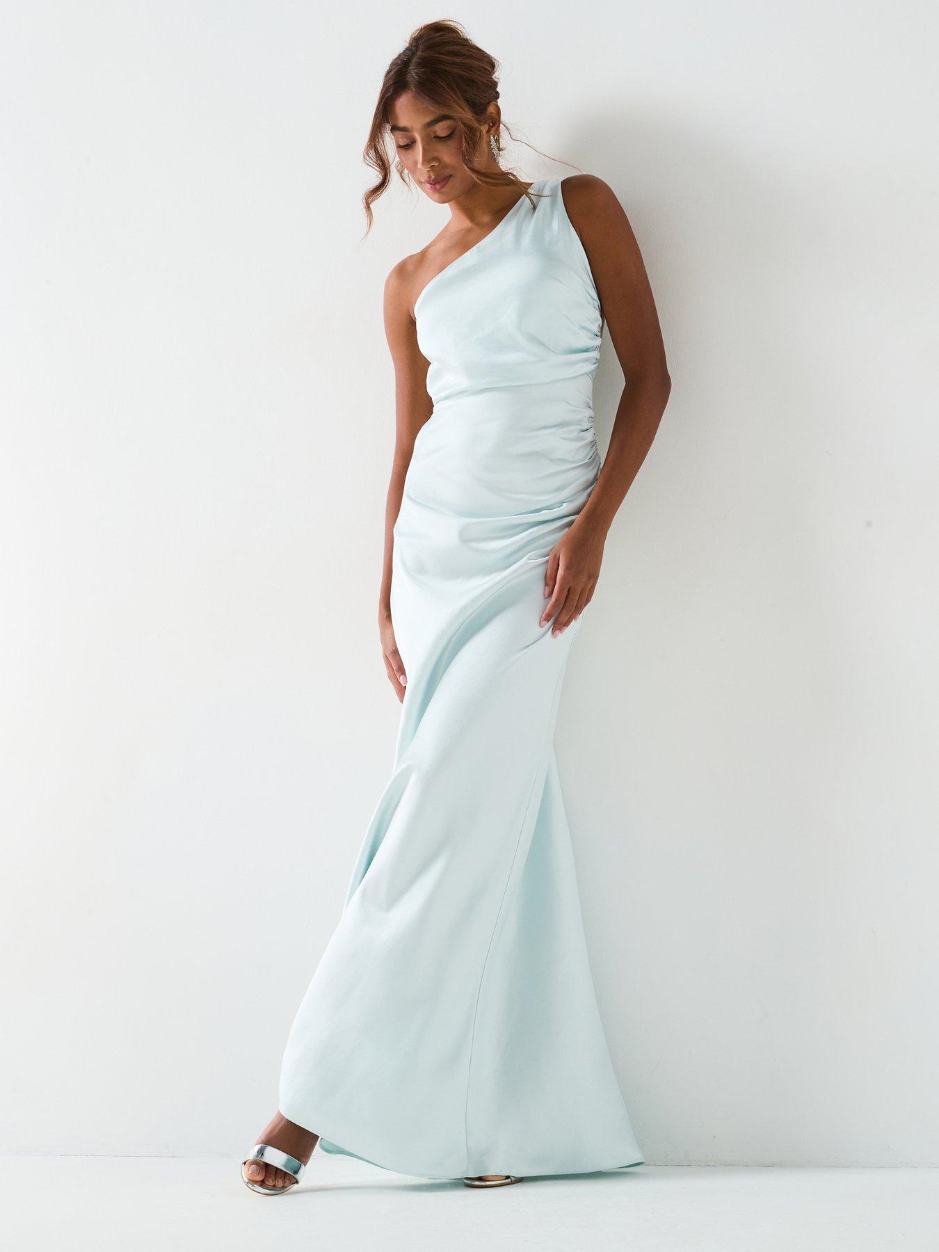 Six Stories Satin One Shoulder Gathered Bridesmaid Dress Ice