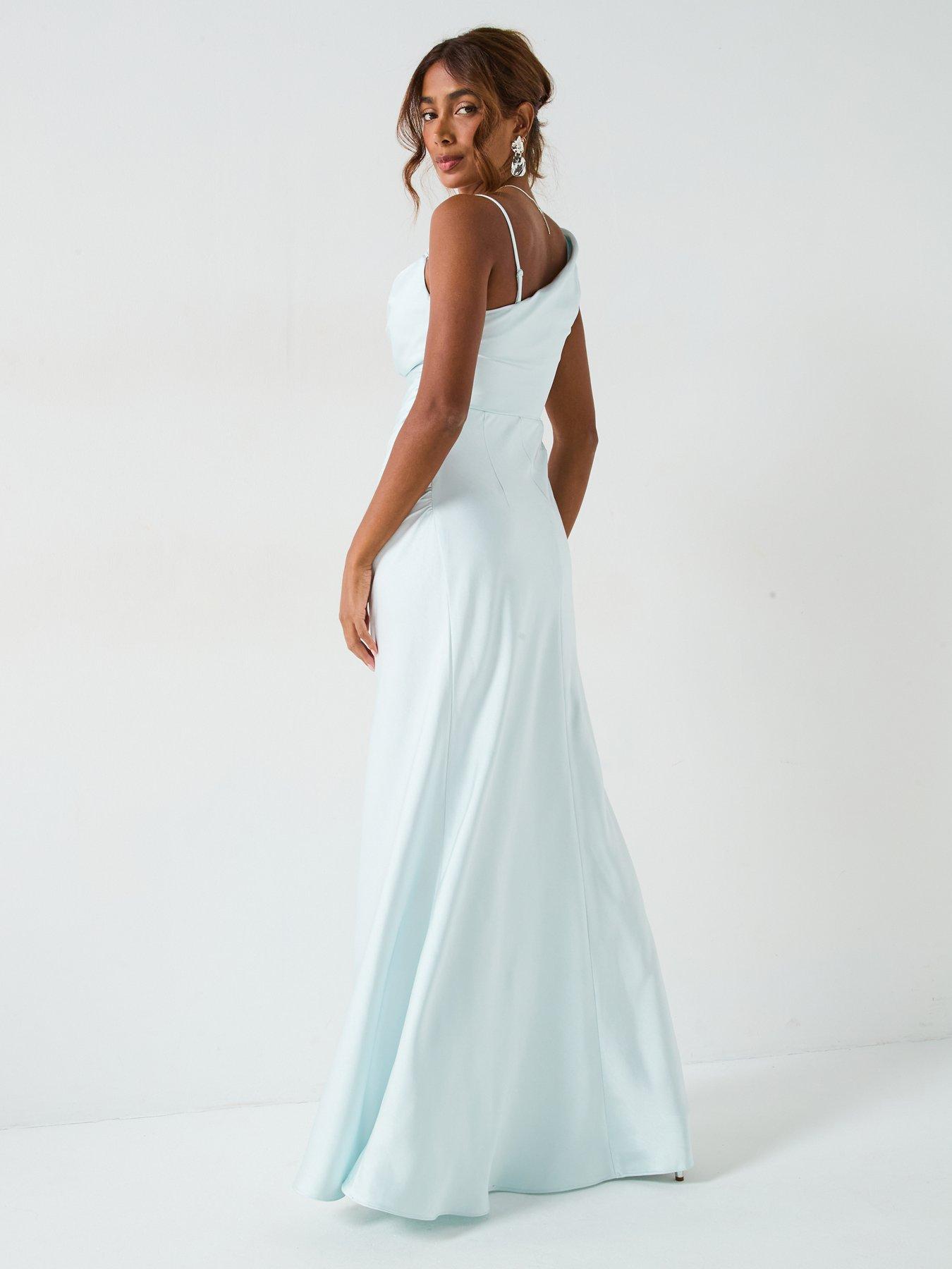Six Stories Cowl Front Asymmetrical Satin Bridesmaid Dress - Ice Blue | Very