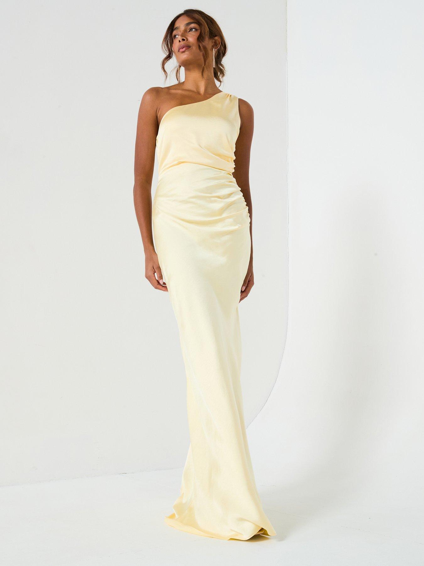 Six Stories Satin One Shoulder Ruched Bridesmaid Dress Lemon Very