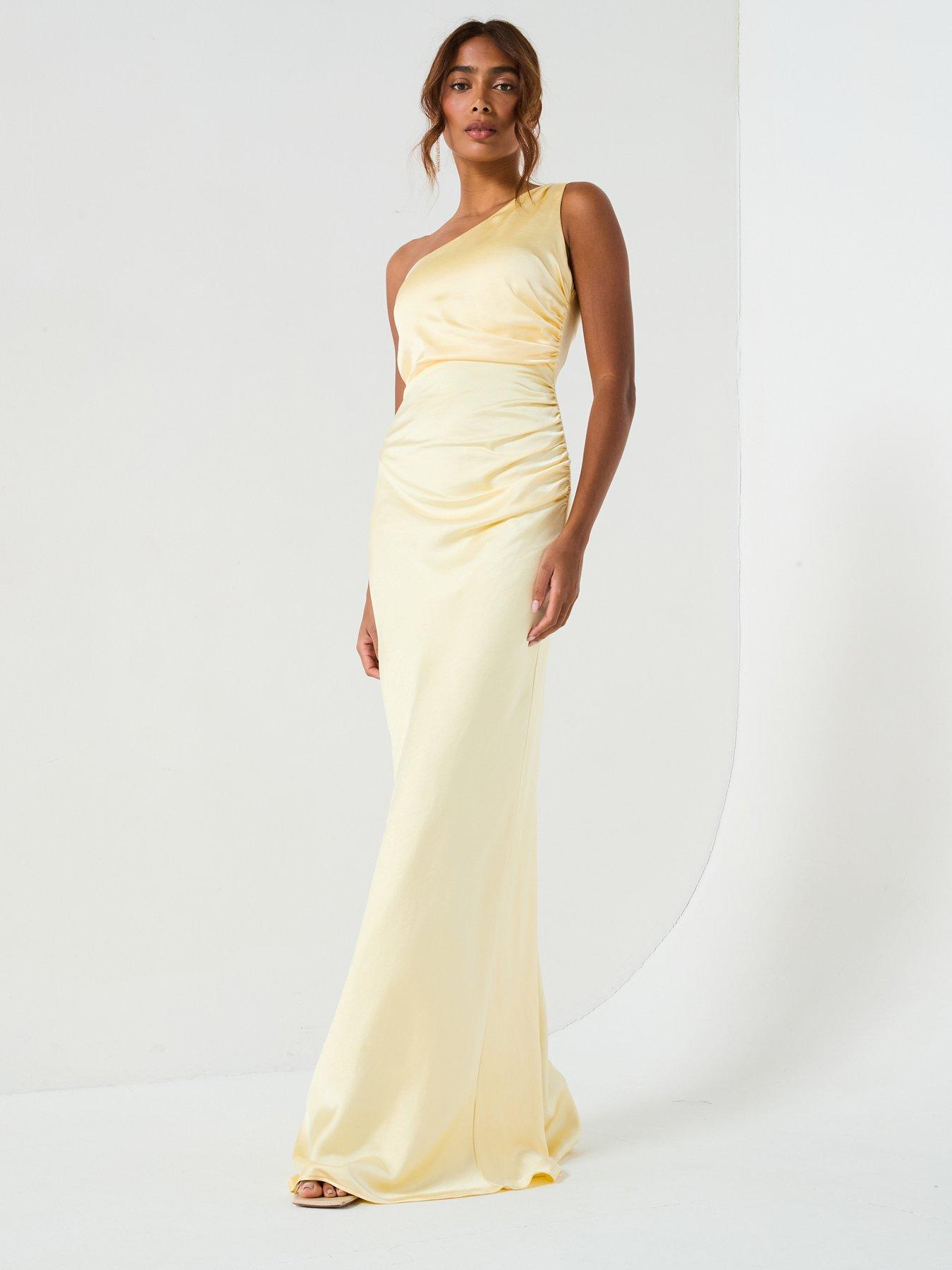 Six Stories Satin One Shoulder Ruched Bridesmaid Dress - Lemon | Very