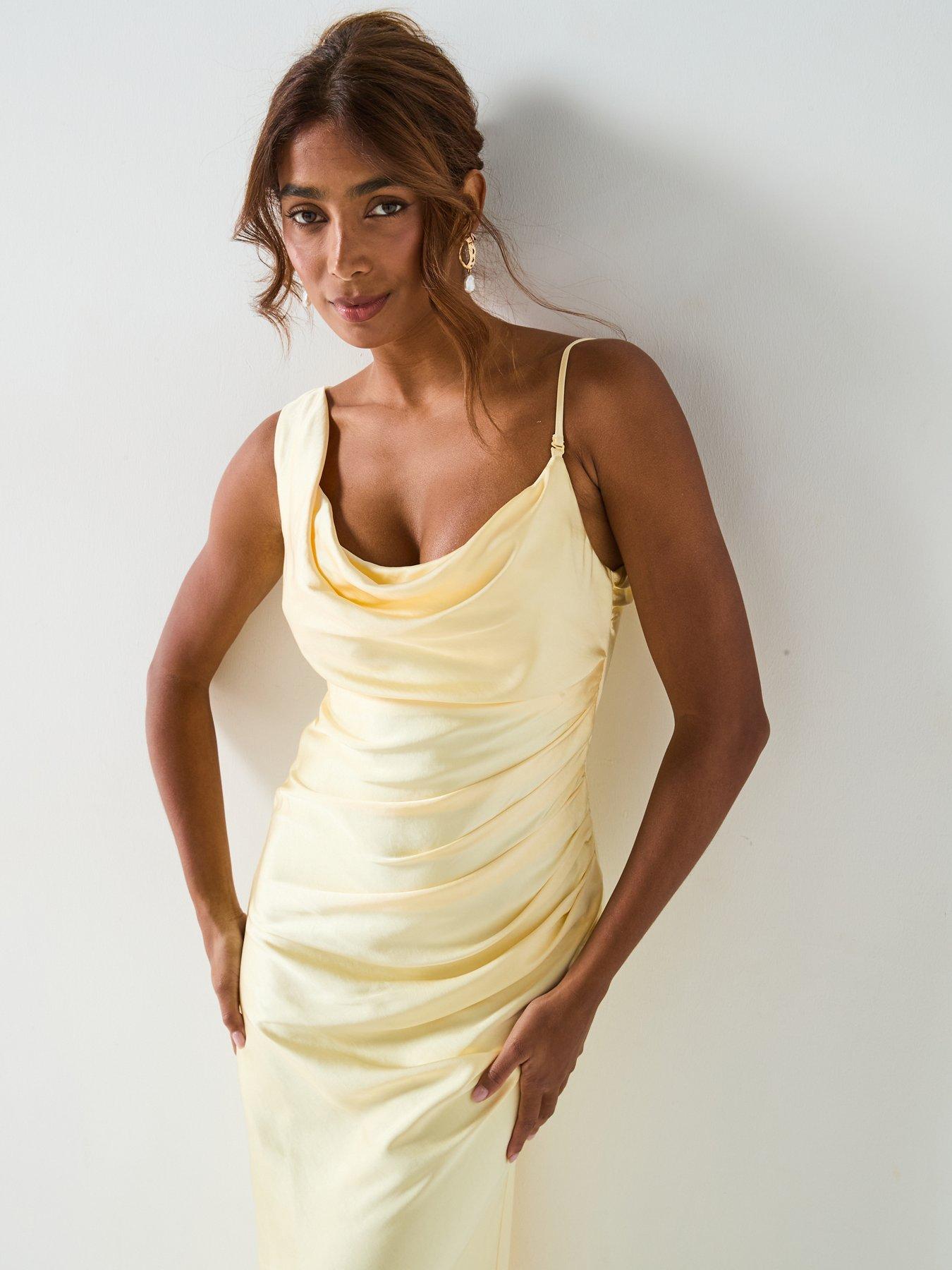 Cowl Front Satin Bridesmaid Dress - Butter Lemon main image 1
