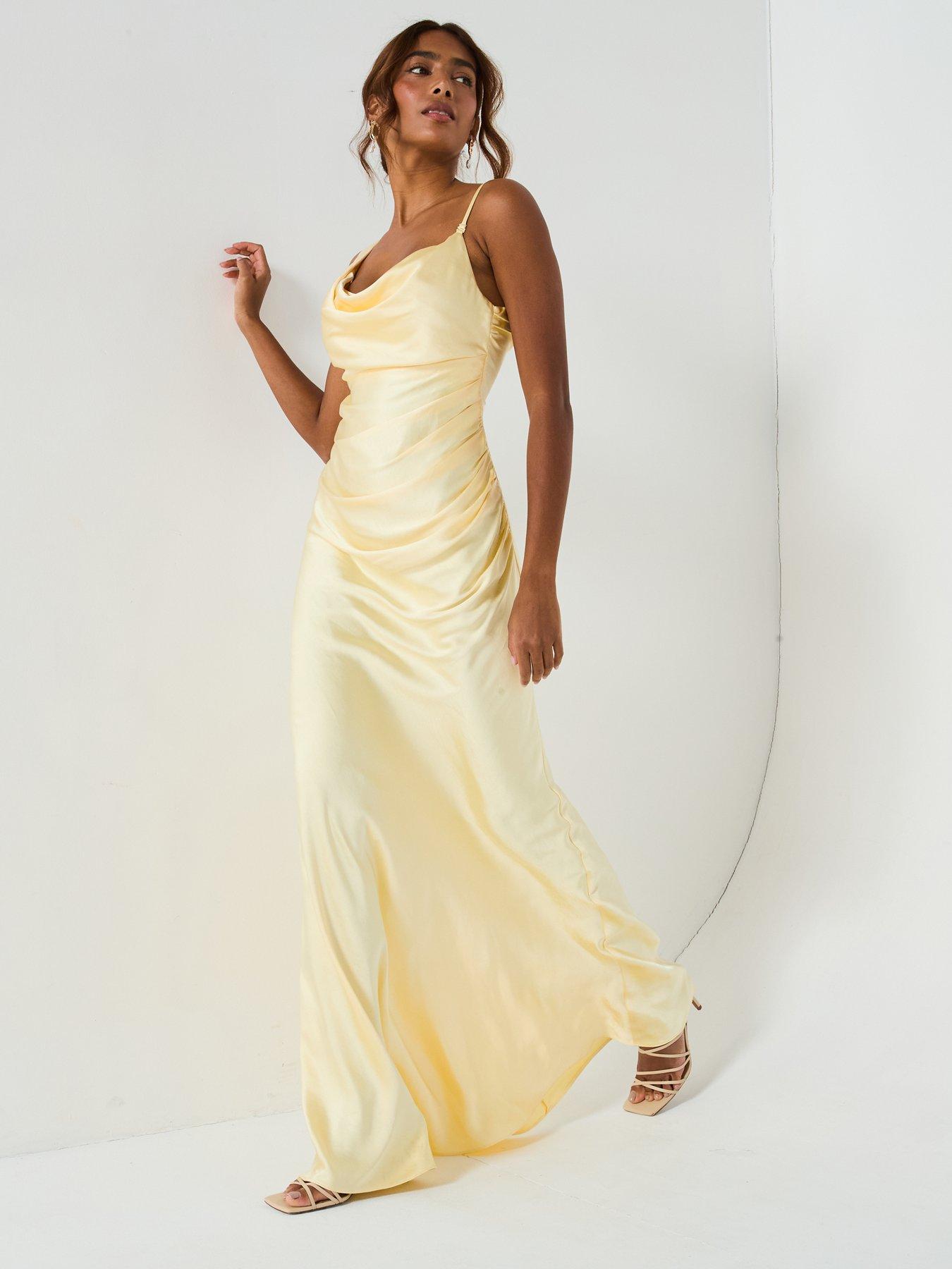 Six Stories Cowl Front Asymmetrical Satin Bridesmaid Dress - Lemon | Very