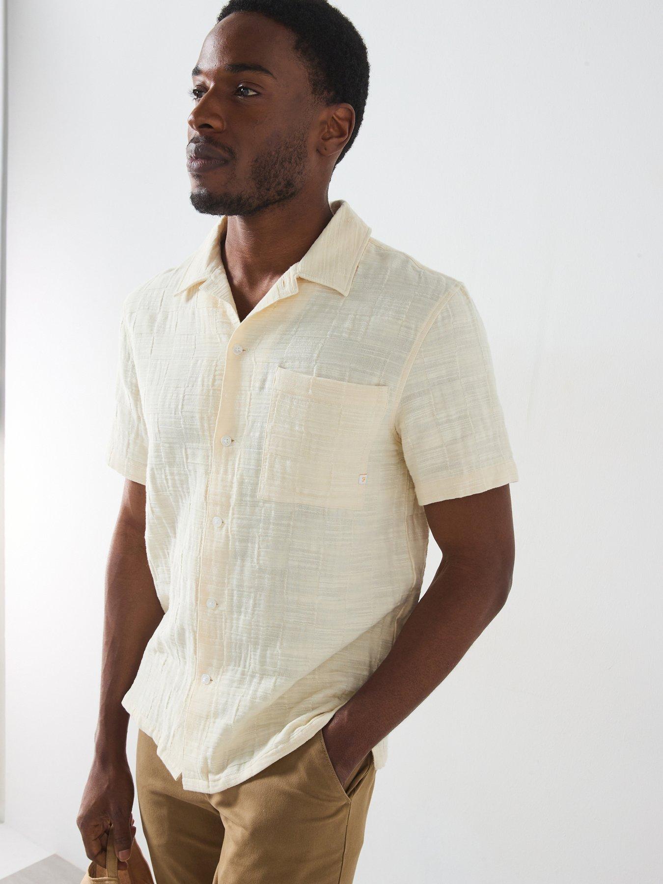 undefined Fleet Check Short Sleeve Casual Fit Shirt - Cream