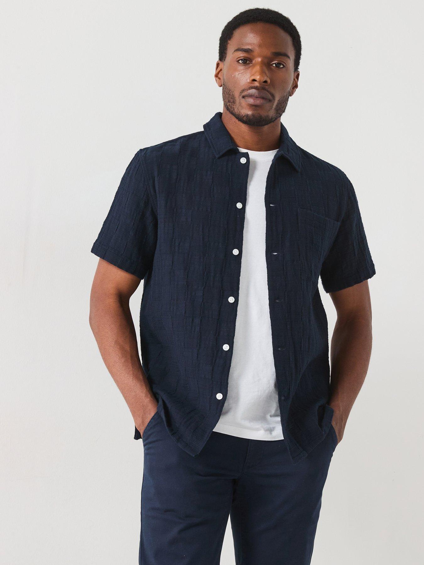 undefined Fleet Check Short Sleeve Casual Fit Shirt - Navy