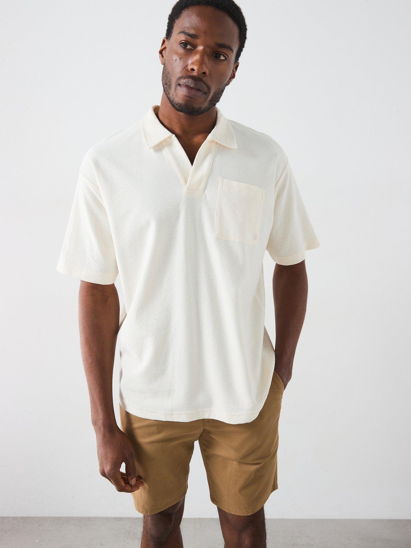 undefined Caspion Short Sleeve Relaxed Fit Polo Shirt - Cream