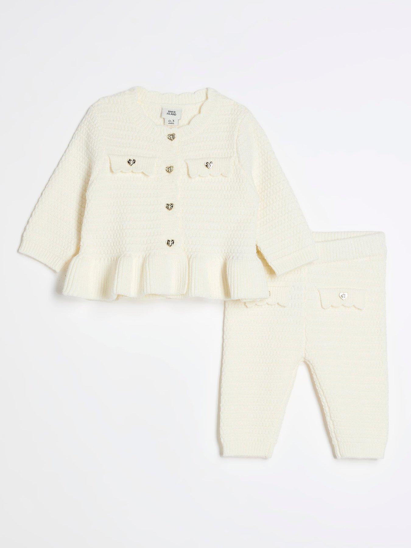 undefined Baby Girls Peplum Cardigan Knit Set - Cream