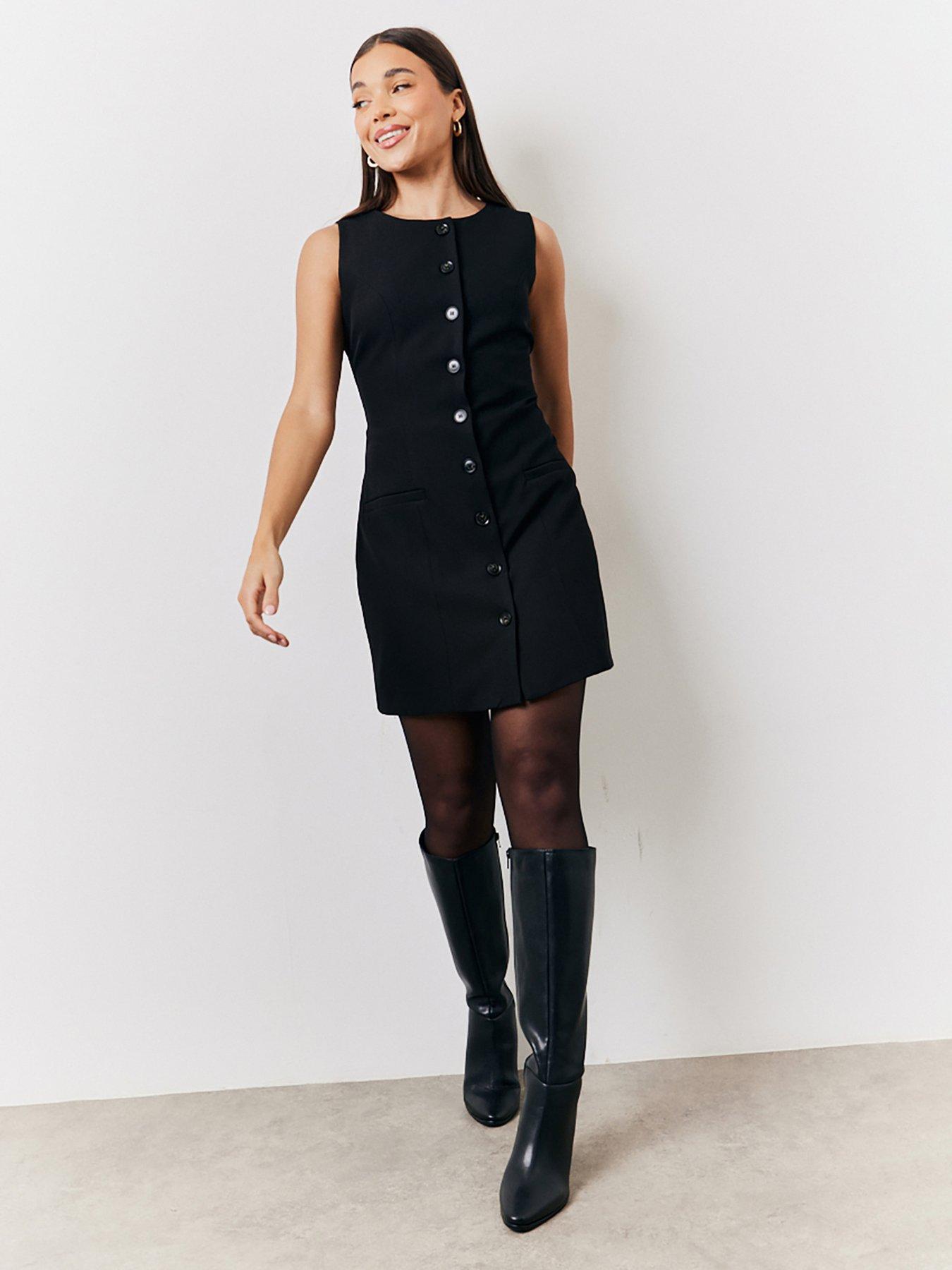 Perfee Button Detail Round Neck Sleeveless Mini Dress