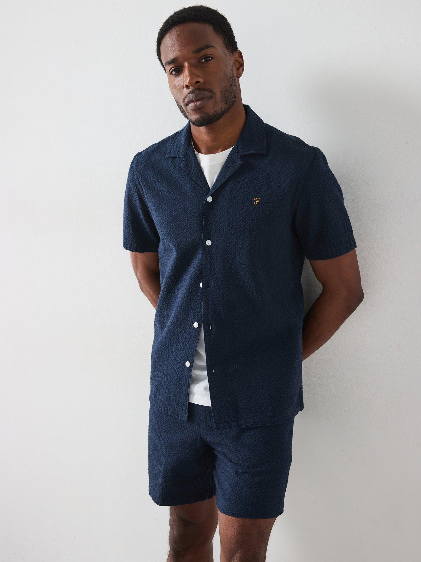 undefined Rutherford Short Sleeve Revere Casual Fit Shirt - Navy