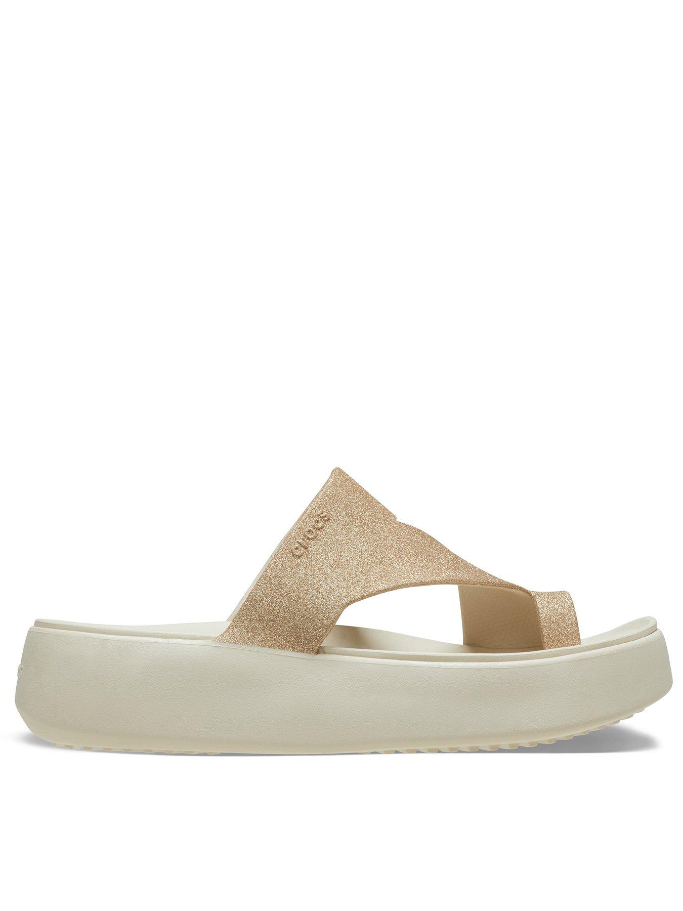 Image 1 of 6 of Crocs Getaway Platform Glitter Toe Loop - Beige