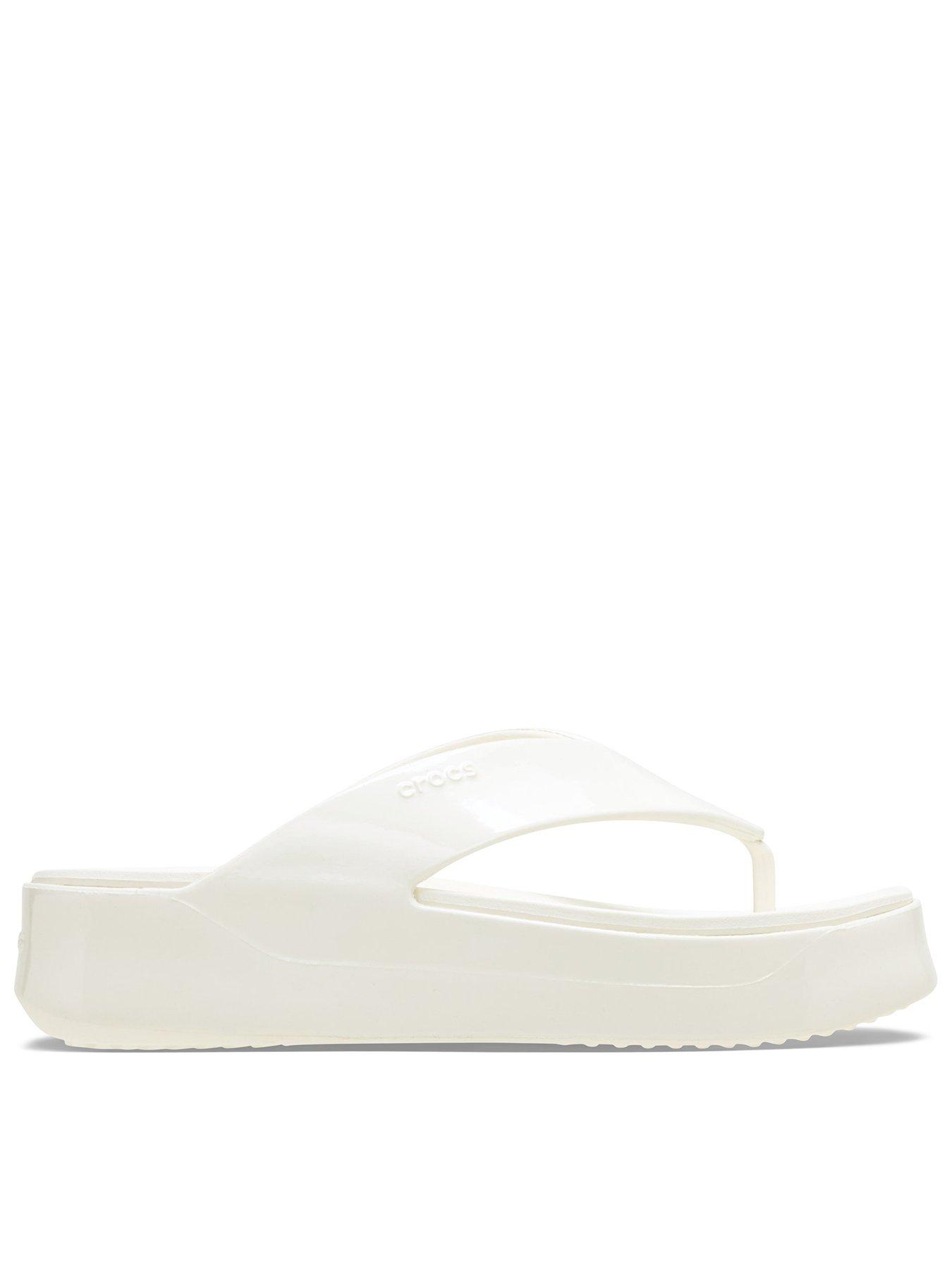 Crocs Getaway Platform Patent Flip Flops - Off White