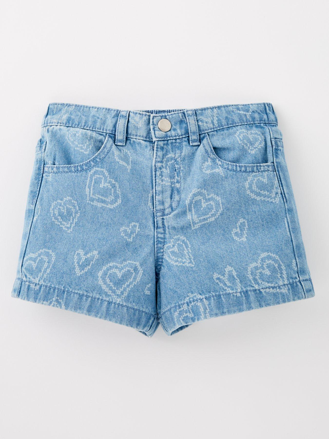 undefined Girls Heart Denim Shorts - Light Blue