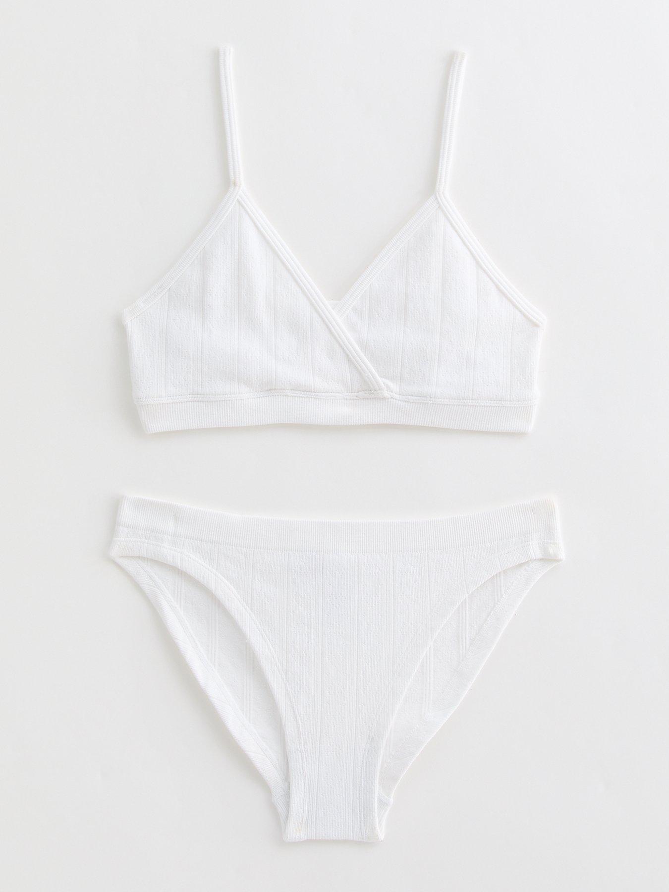 Image 1 of 1 of New Look 915 Girls White Heart Pointelle Crop Top And Briefs Set