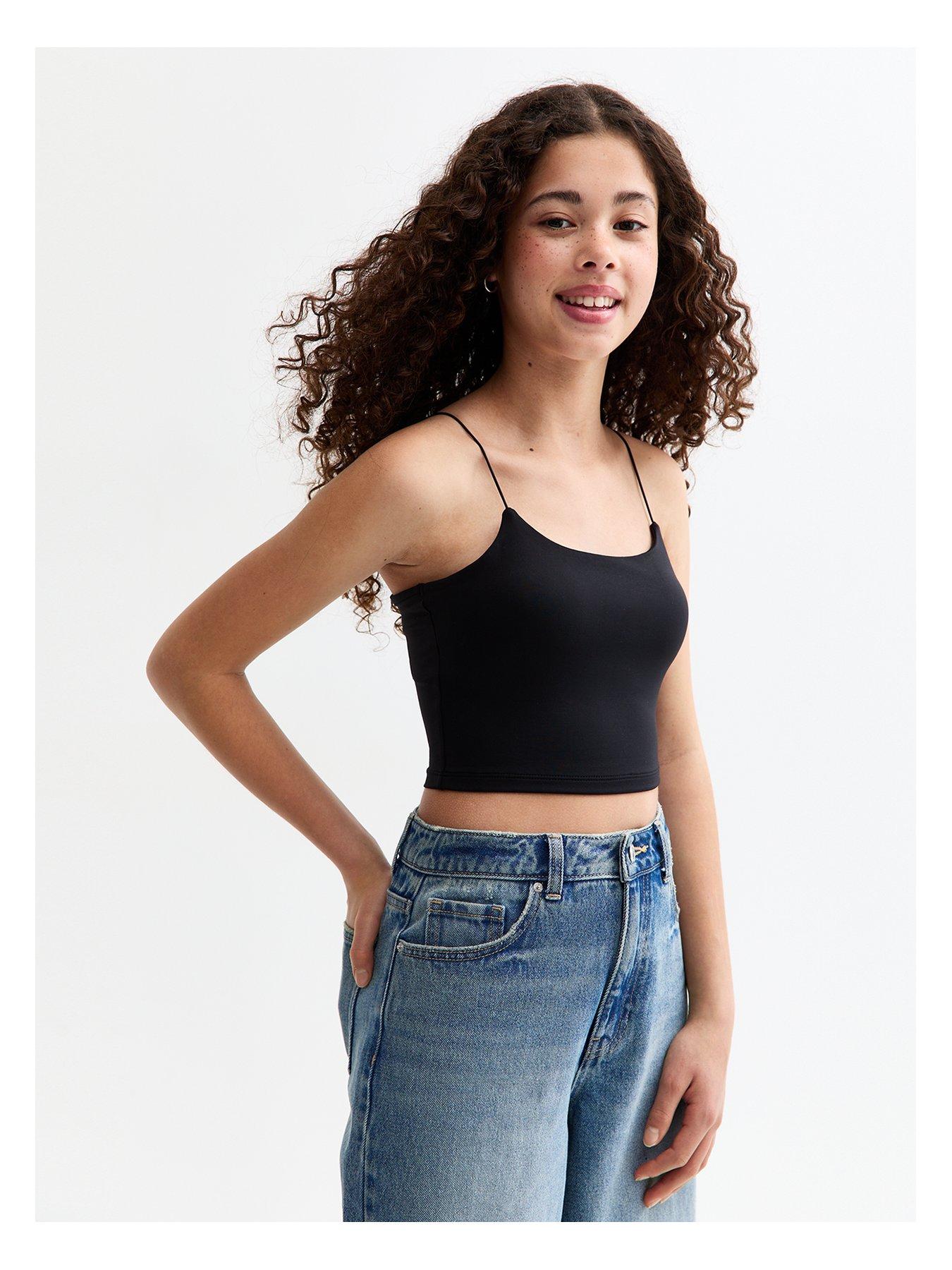 undefined Spaghetti Strap Cropped Cami - Black