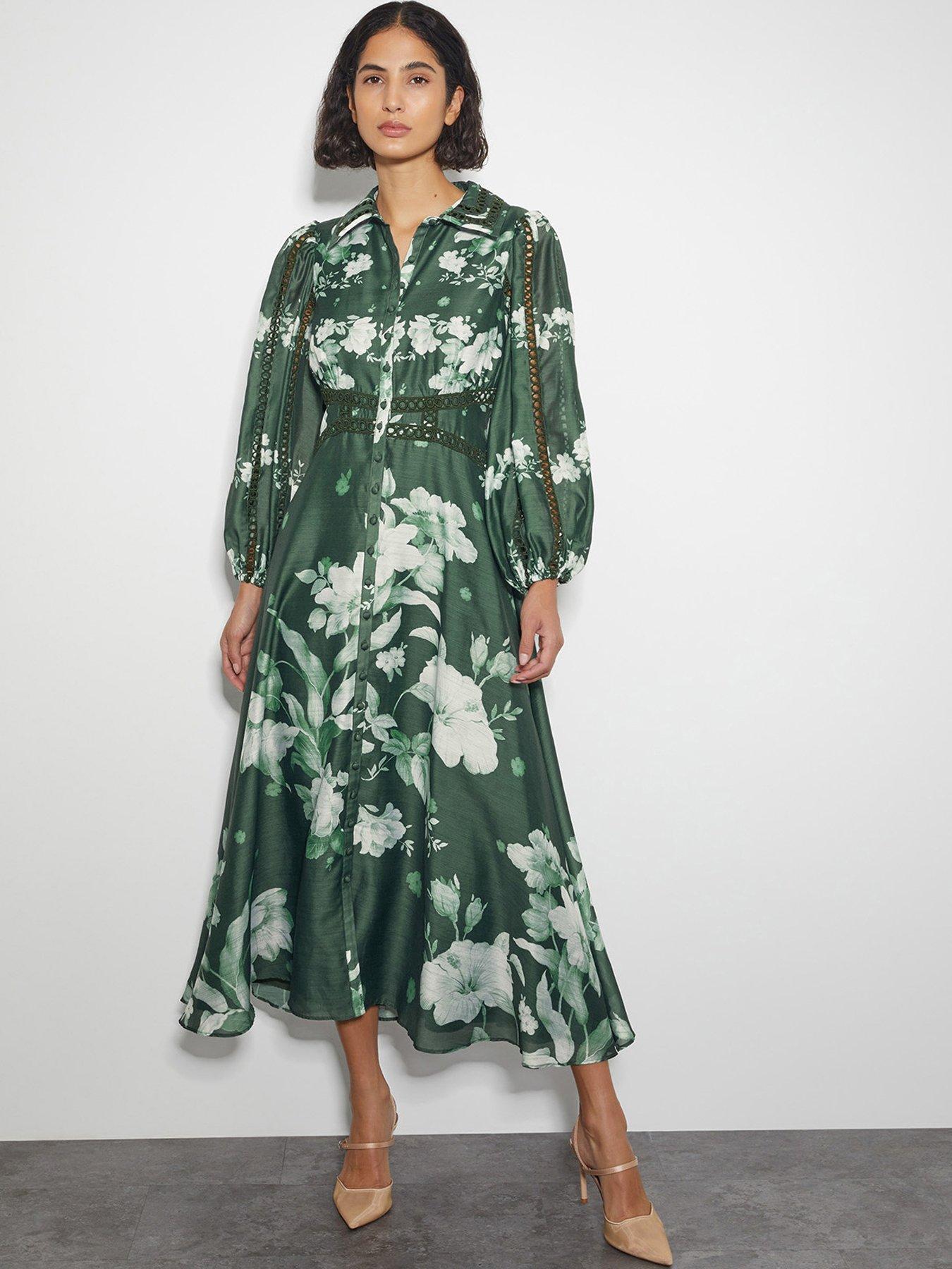 Image 1 of 6 of Monsoon Amari Shirt Dress - Green