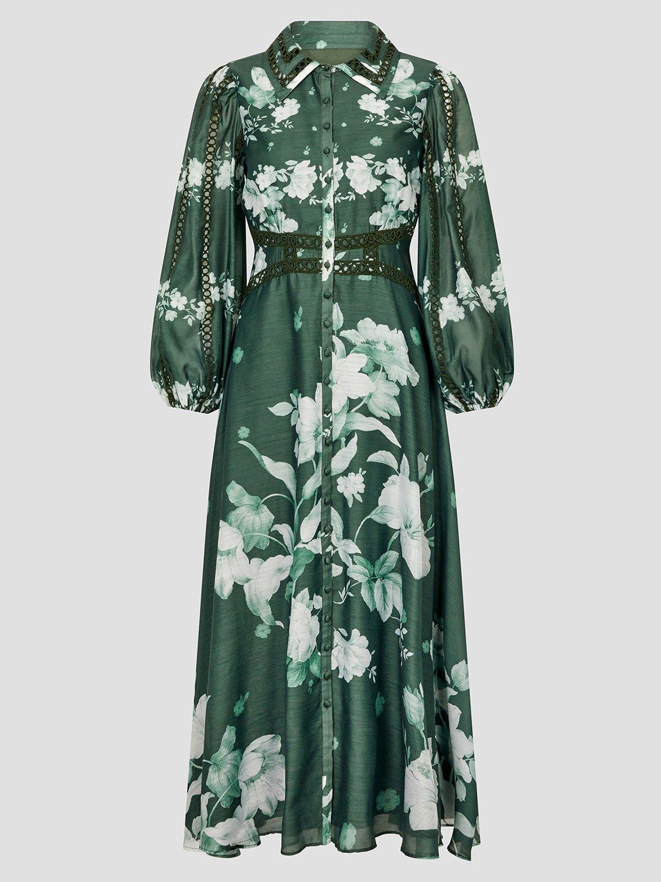 Image 3 of 6 of Monsoon Amari Shirt Dress - Green