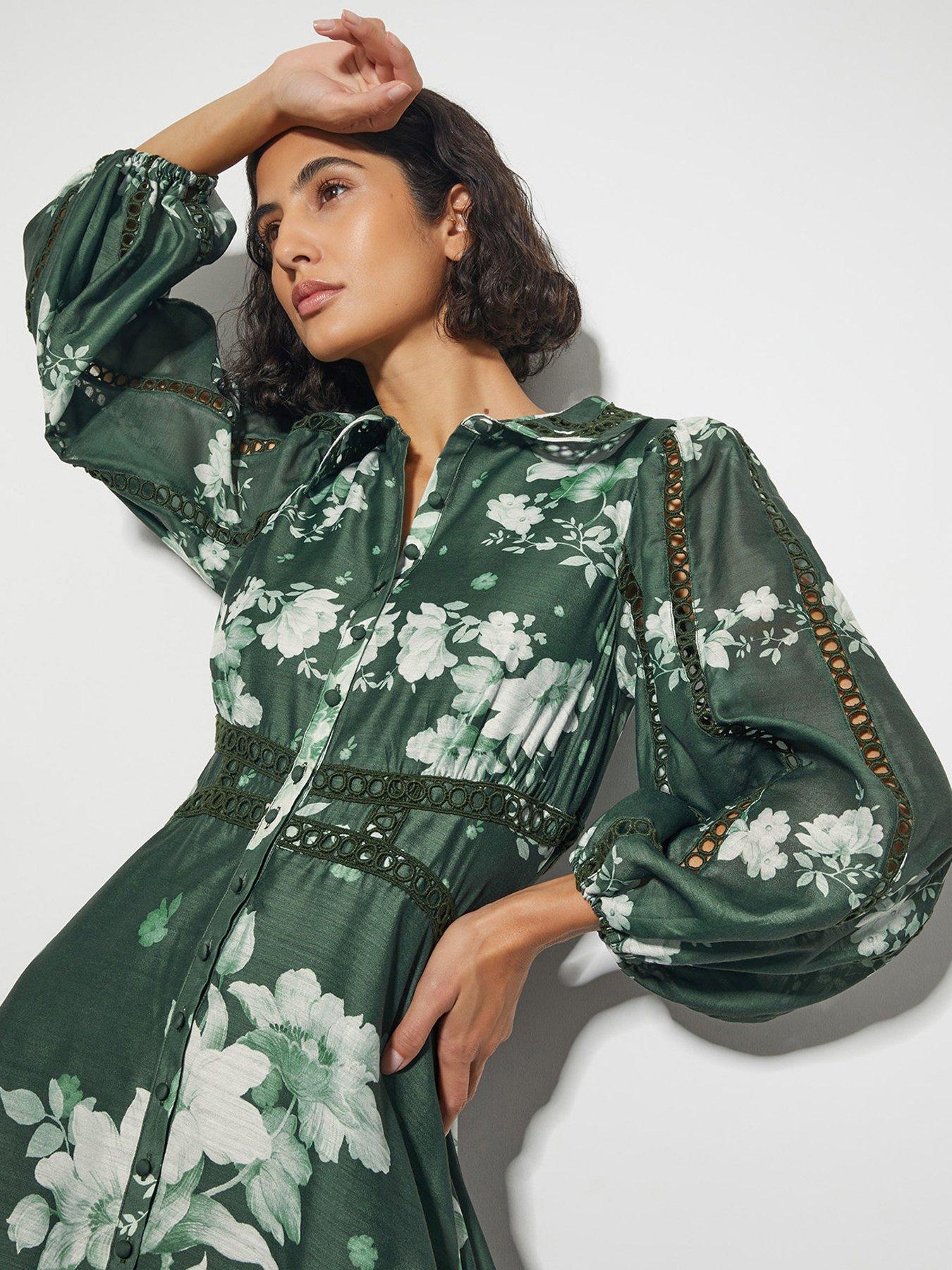 Image 4 of 6 of Monsoon Amari Shirt Dress - Green