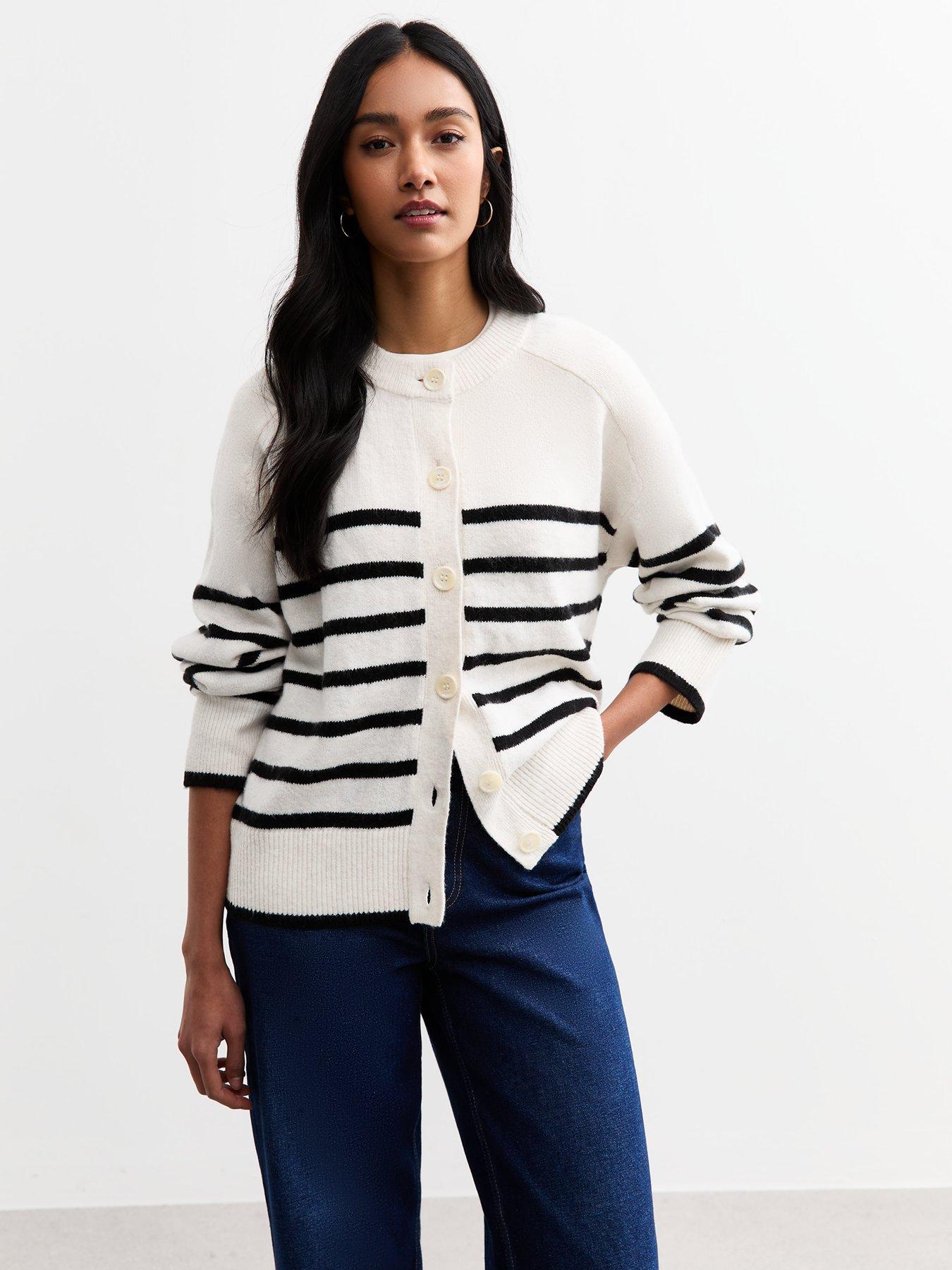 undefined Stripe Seam Detail Cardigan - White
