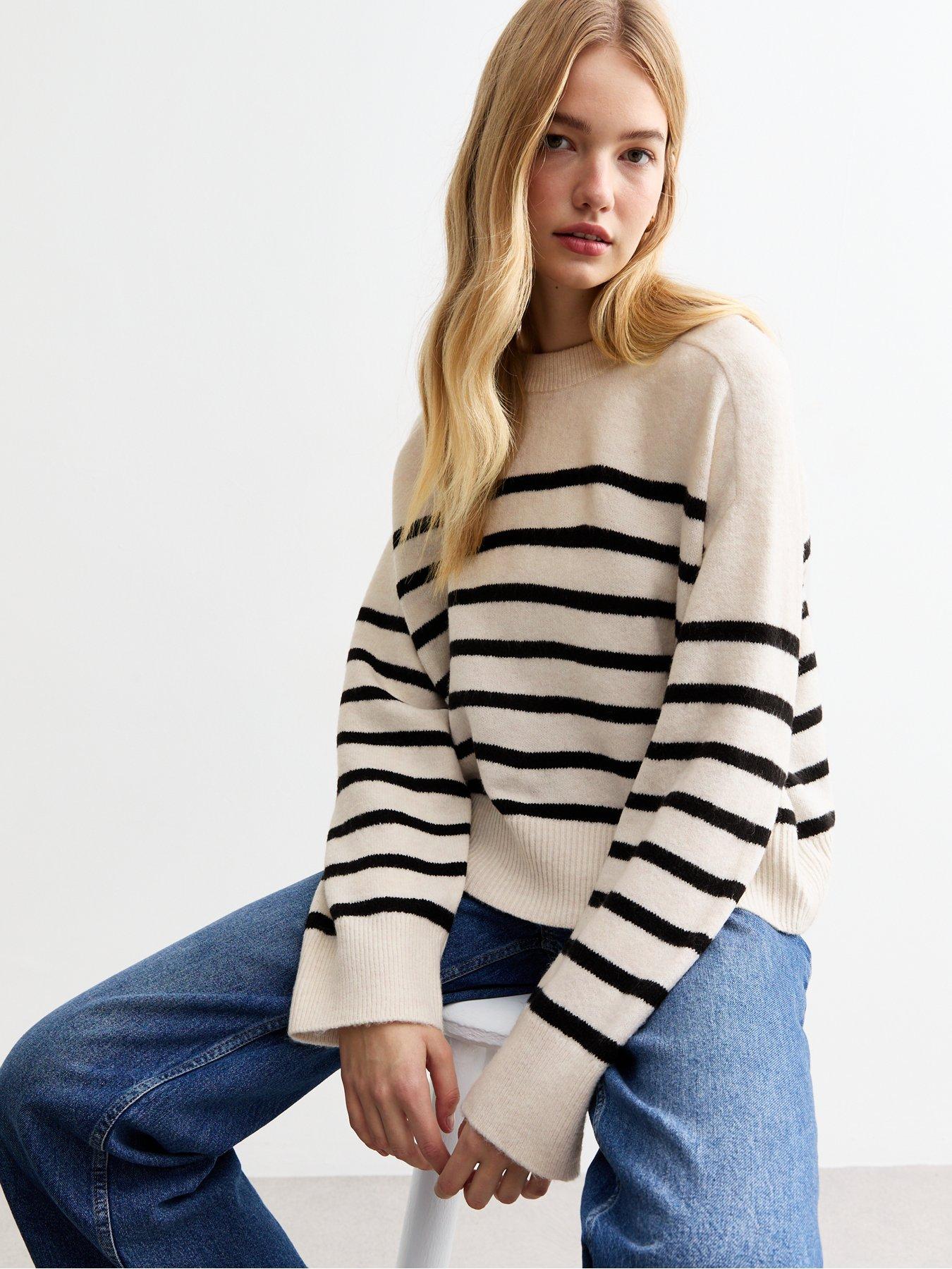 undefined Off White Striped Knit Jumper